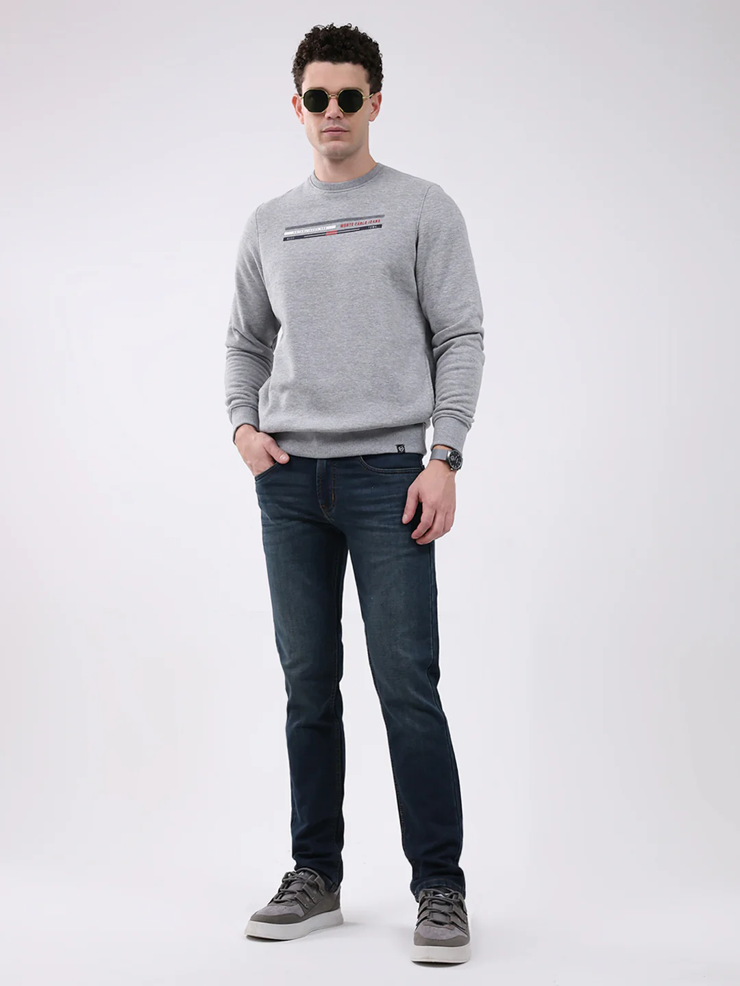 Men Grey Printed Round Neck Full Sleeve Sweatshirt - Image 2