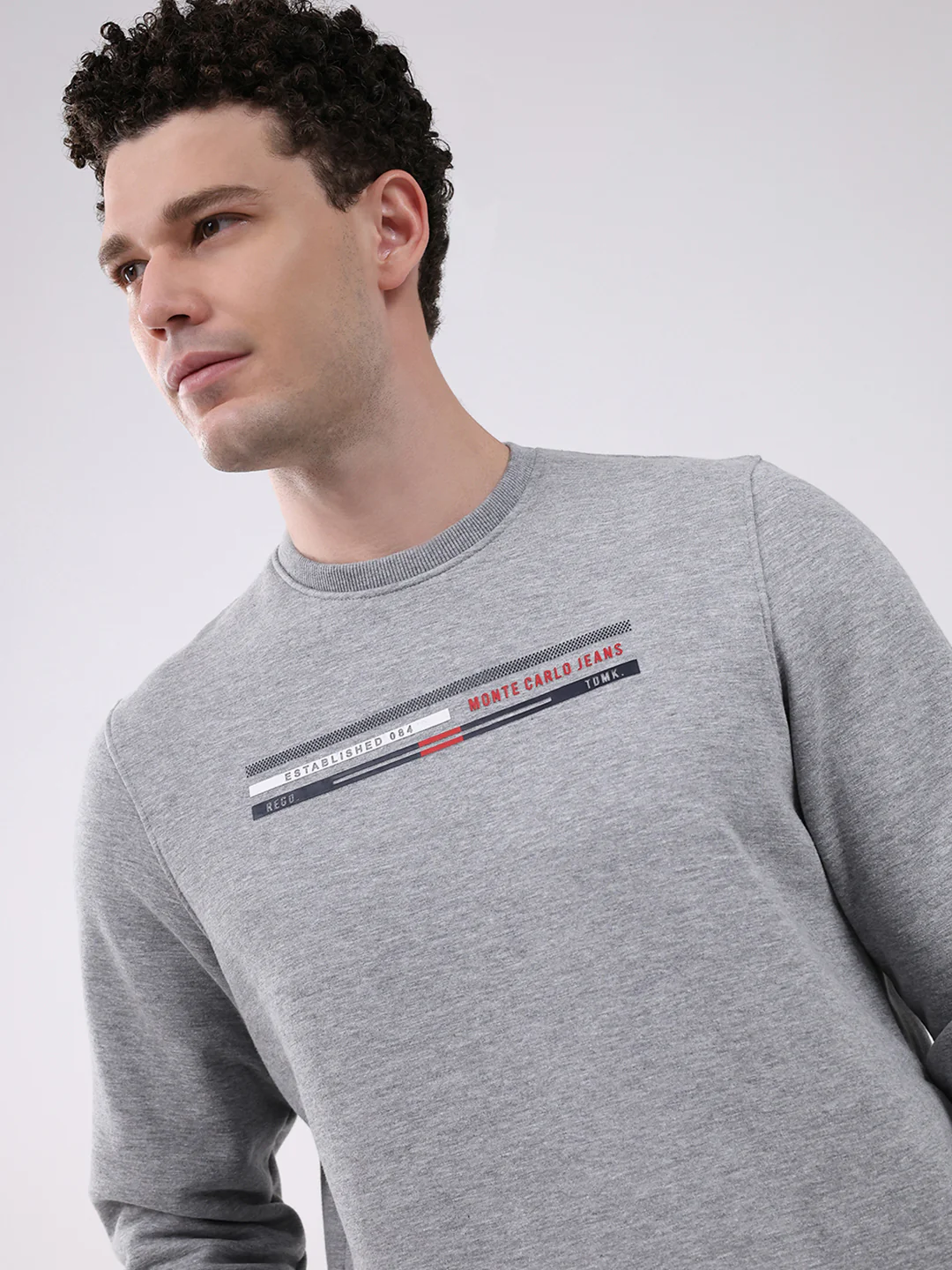 Men Grey Printed Round Neck Full Sleeve Sweatshirt - Image 7