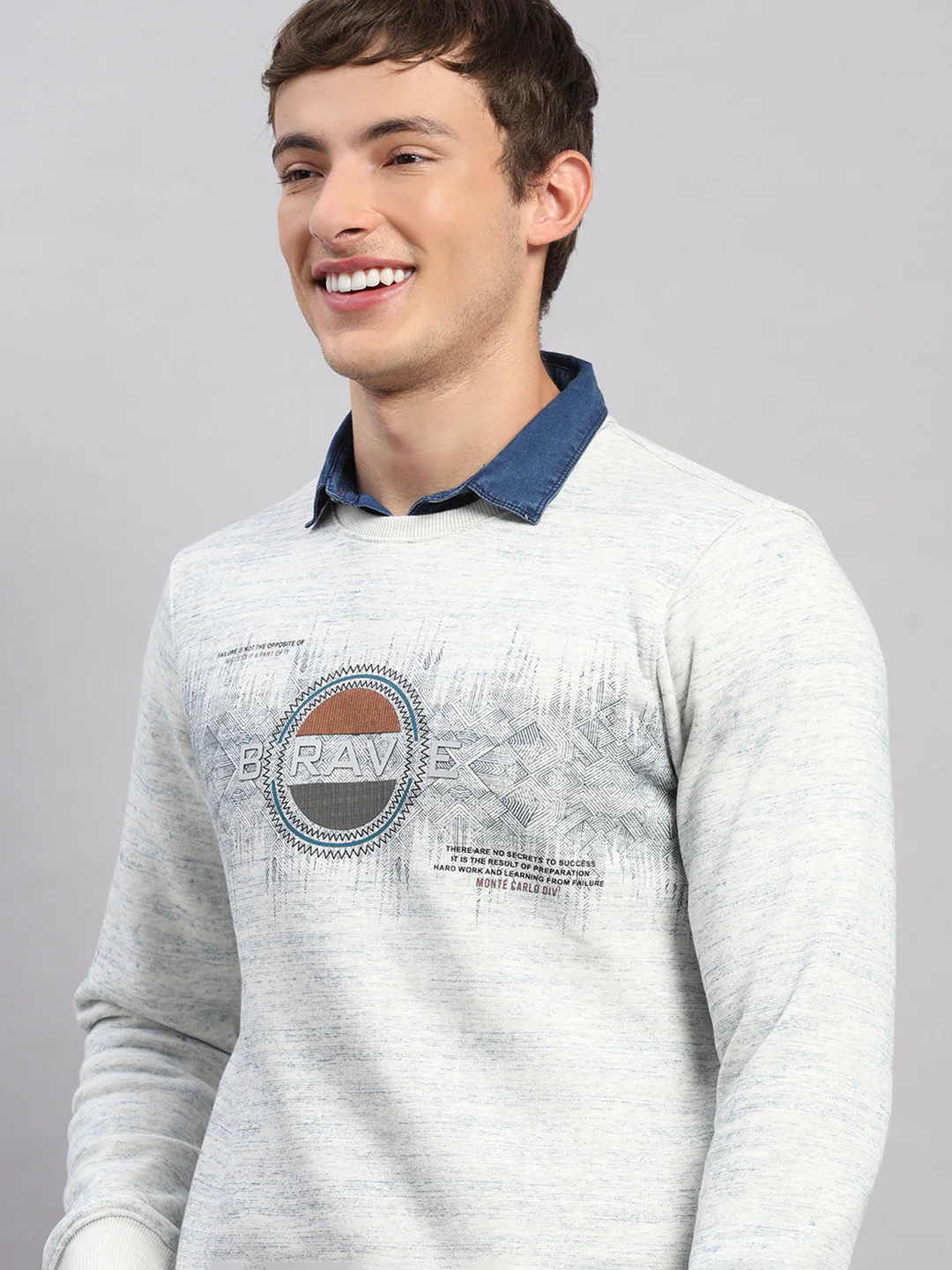 Men Grey Printed Round Neck Full Sleeve Sweatshirt - Image 6