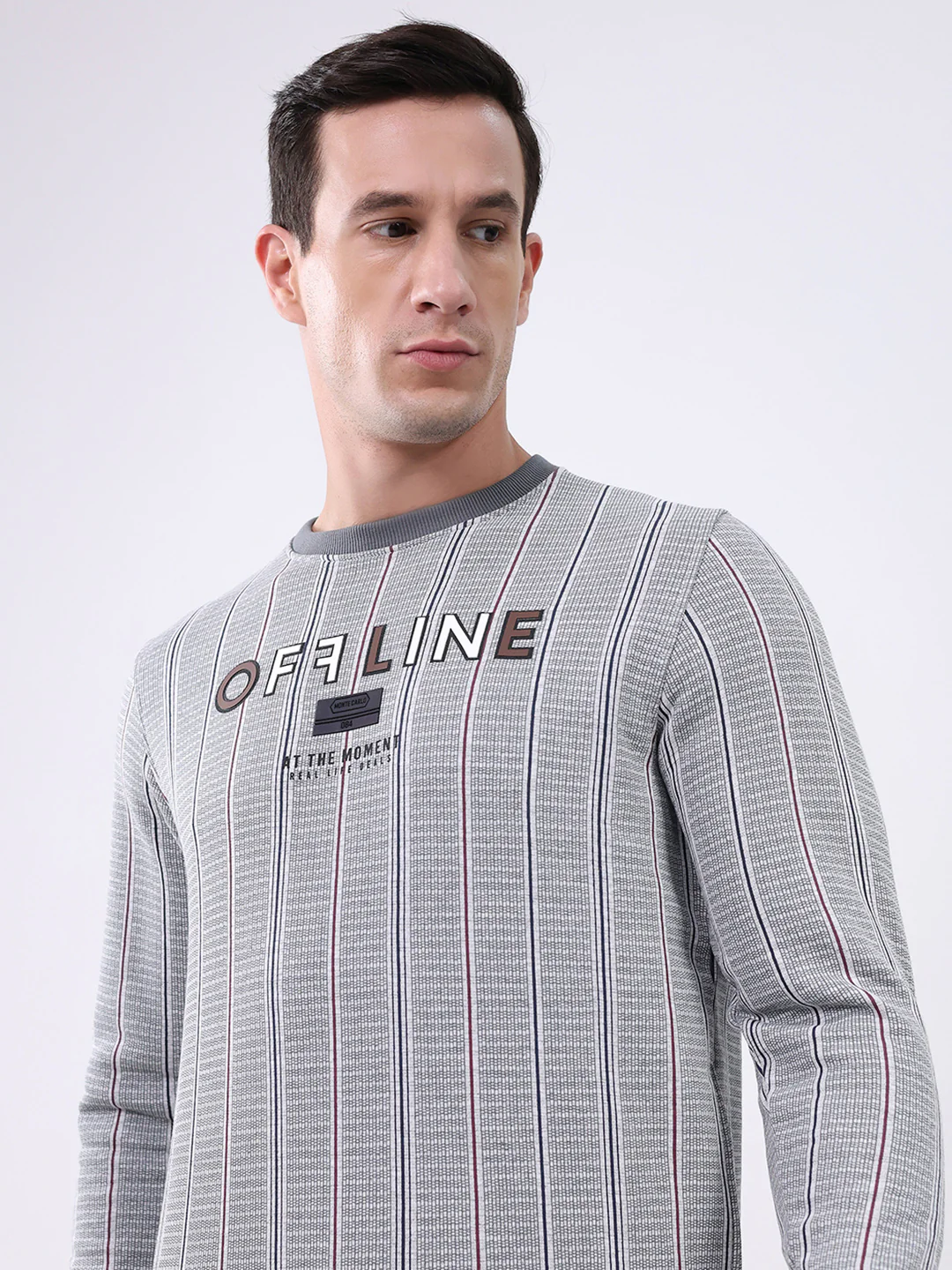 Men Grey Printed Round Neck Full Sleeve Sweatshirt - Image 6