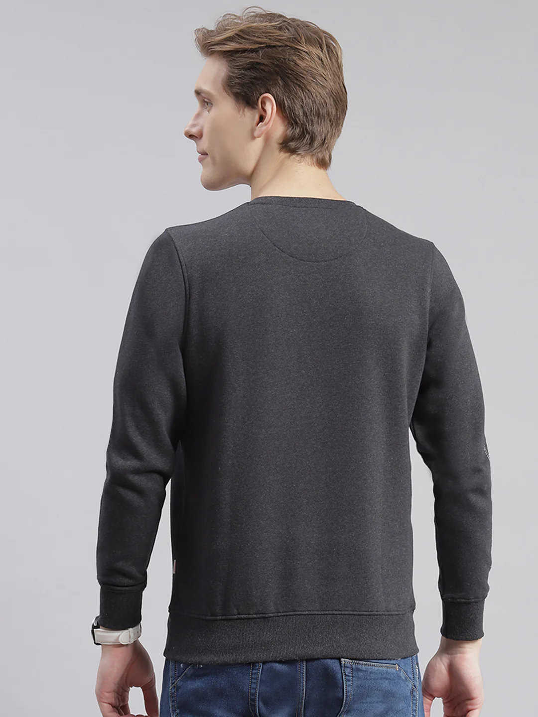 Men Grey Printed Round Neck Full Sleeve Sweatshirts - Image 6