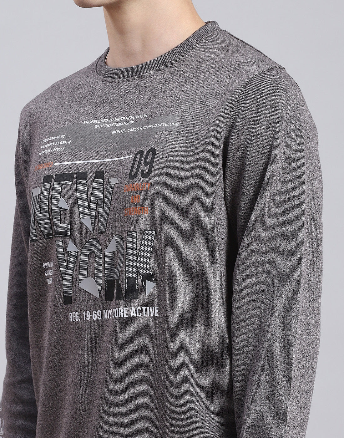 Men Grey Printed Round Neck Full Sleeve T-Shirt - Image 7