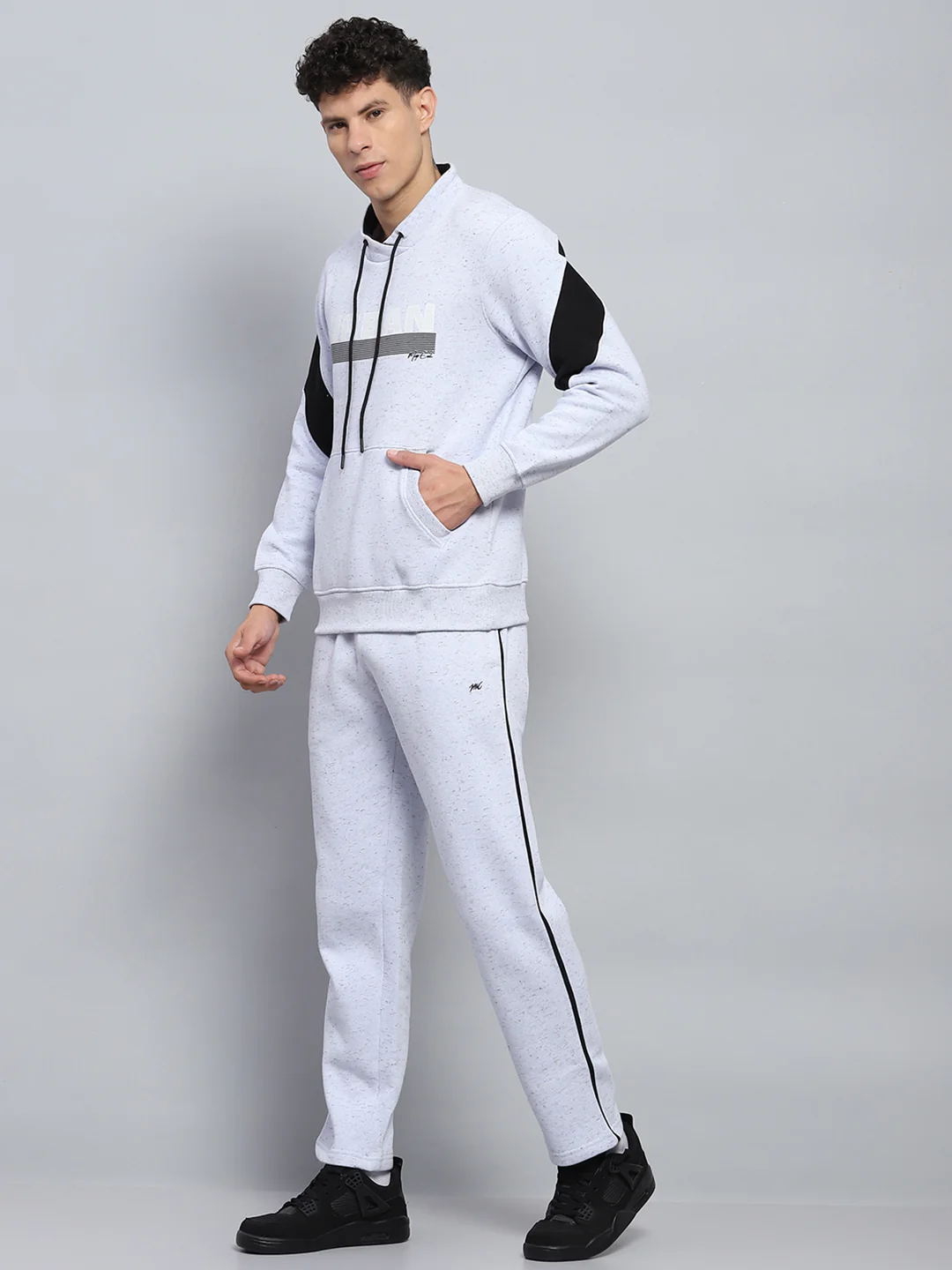 Men Grey Printed Round Neck Full Sleeve Winter Tracksuit - Image 3