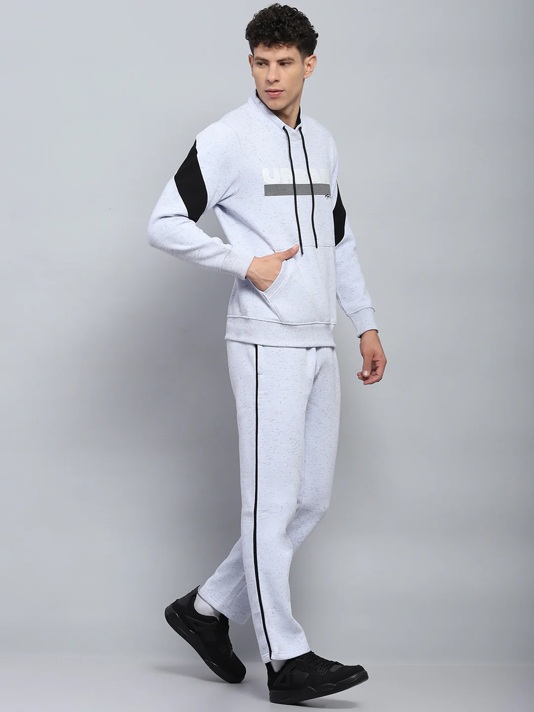 Men Grey Printed Round Neck Full Sleeve Winter Tracksuit - Image 4
