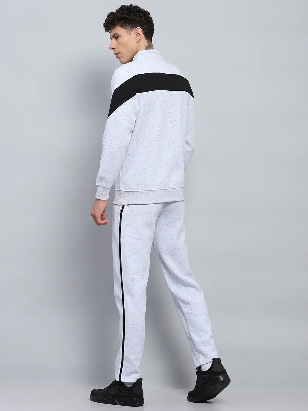 Men Grey Printed Round Neck Full Sleeve Winter Tracksuit - Image 5