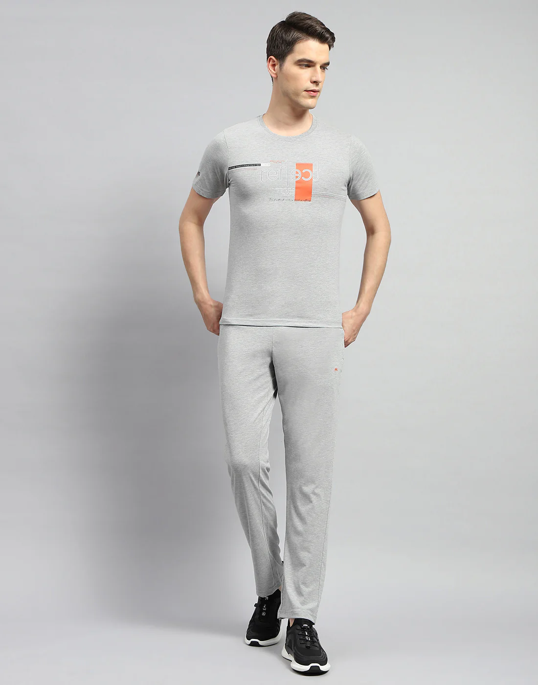 Men Grey Printed Round Neck Half Sleeve Lower Set - Image 2