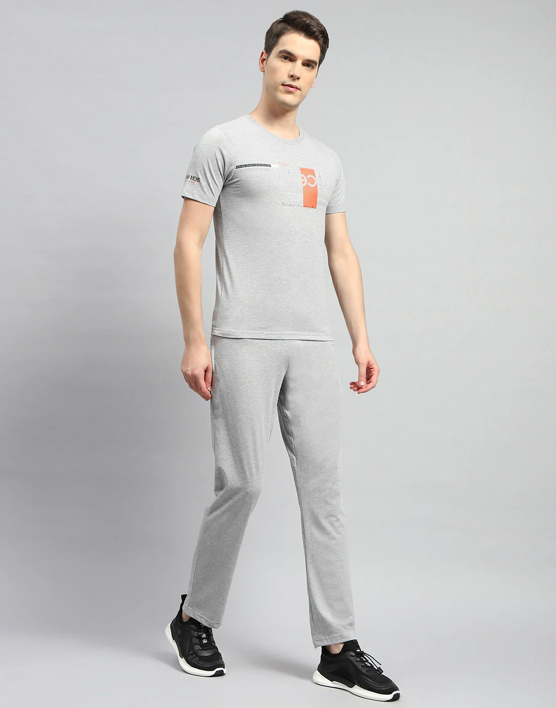 Men Grey Printed Round Neck Half Sleeve Lower Set - Image 4