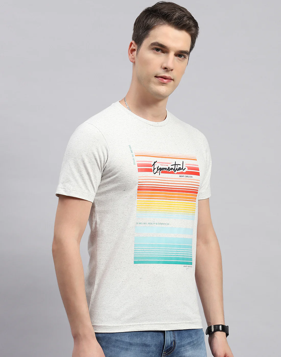 Men Grey Printed Round Neck Half Sleeve T-Shirt - Image 4