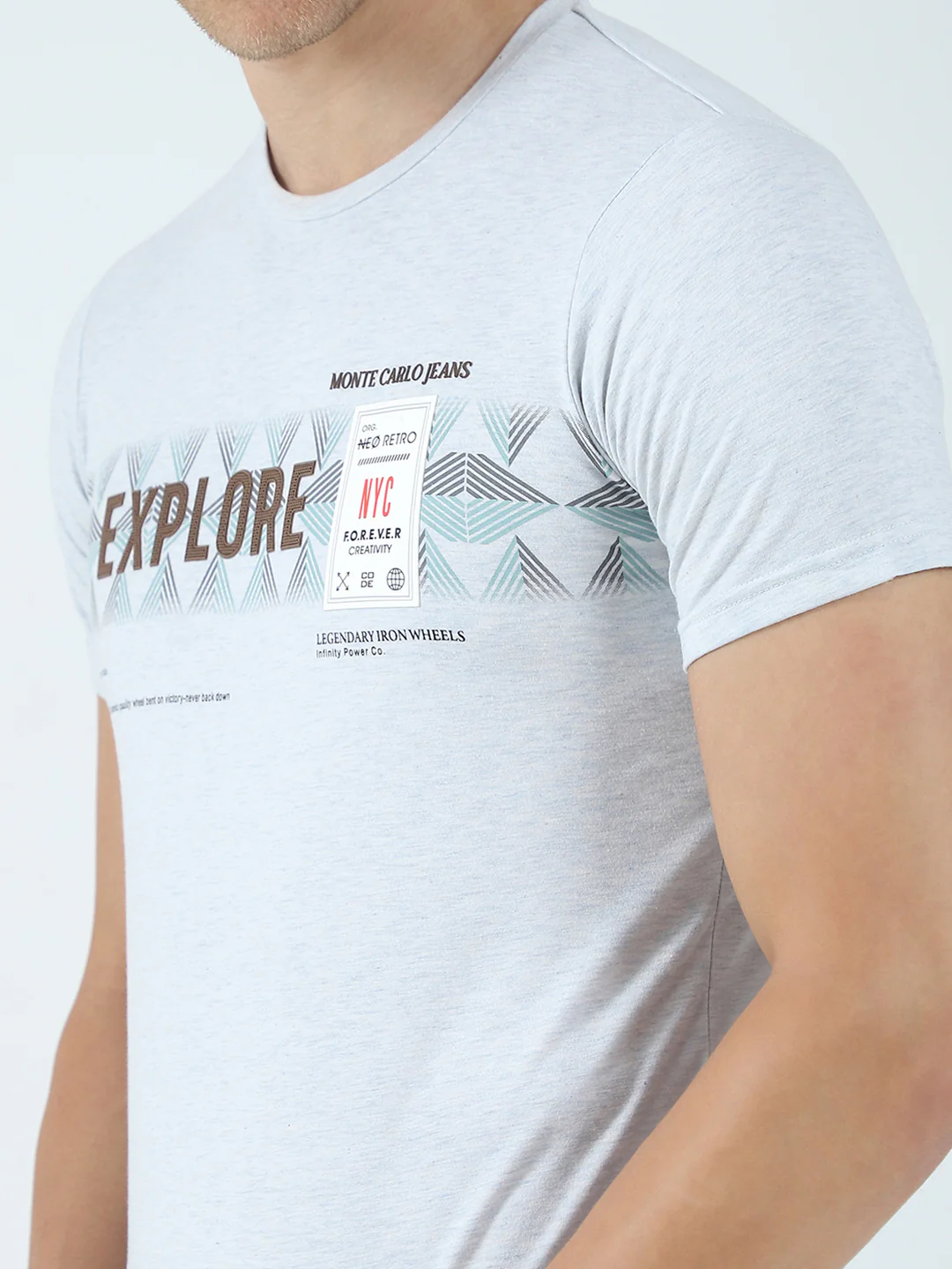 Men Grey Printed Round Neck Half Sleeve T-Shirt - Image 6