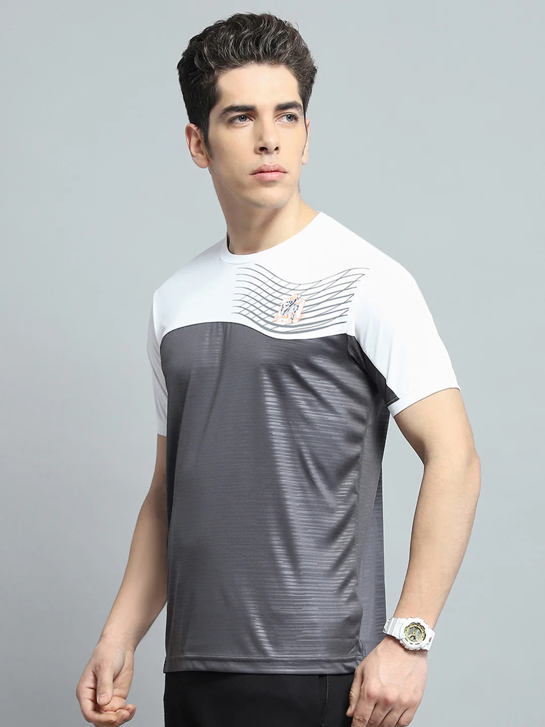 Men Grey Printed Round Neck Half Sleeve T-Shirt - Image 3