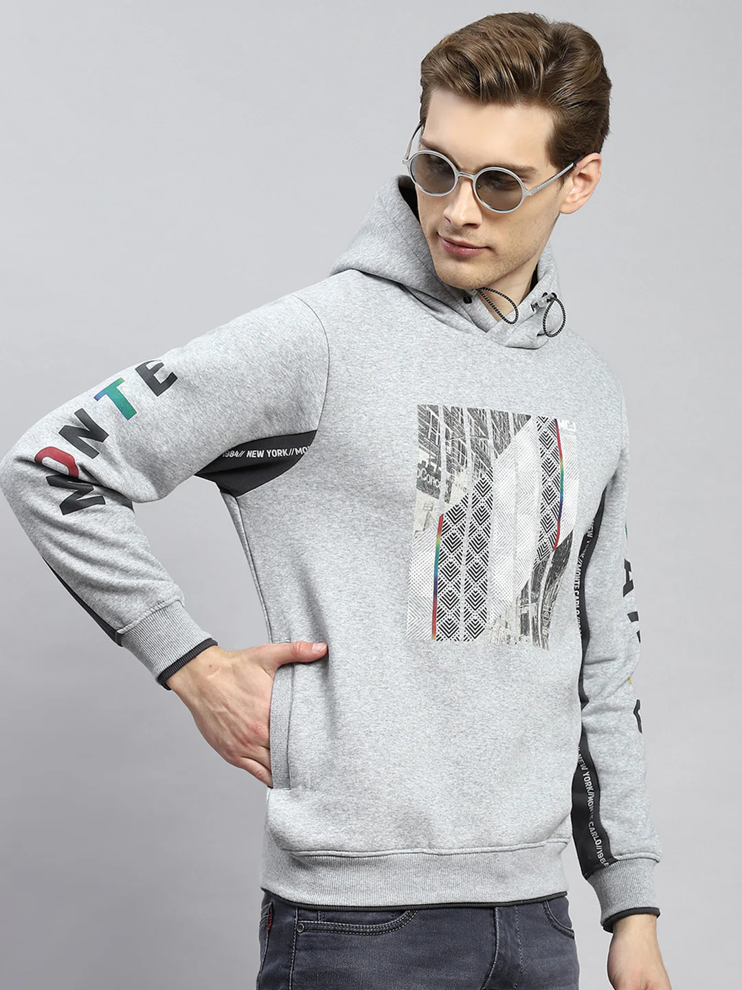 Men Grey Printed Sweatshirt - Image 3