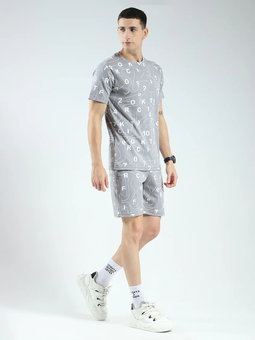 Rock.it Men Grey Printed Round Neck Half Sleeve Shorts Set - Image 4