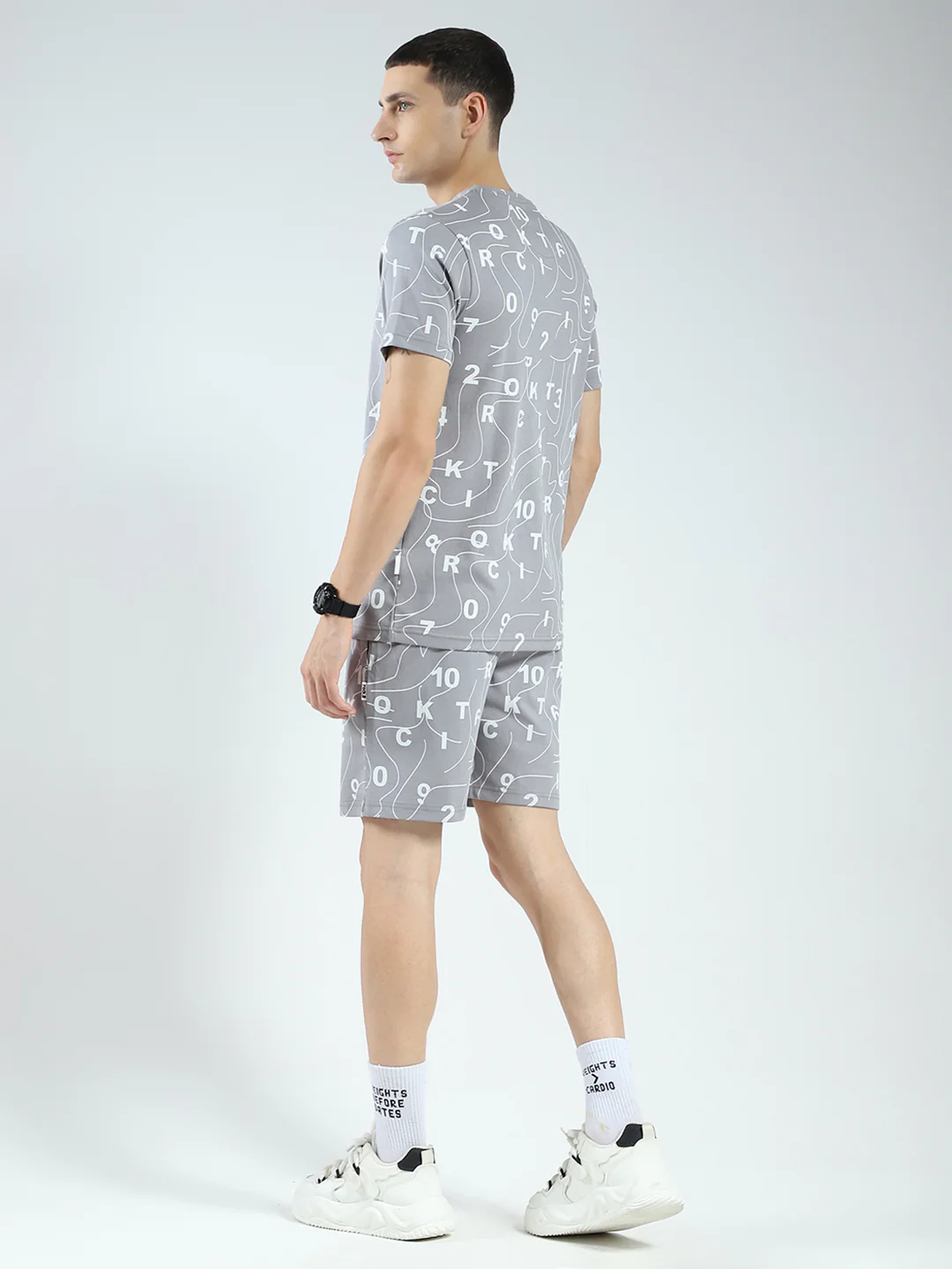 Rock.it Men Grey Printed Round Neck Half Sleeve Shorts Set - Image 5
