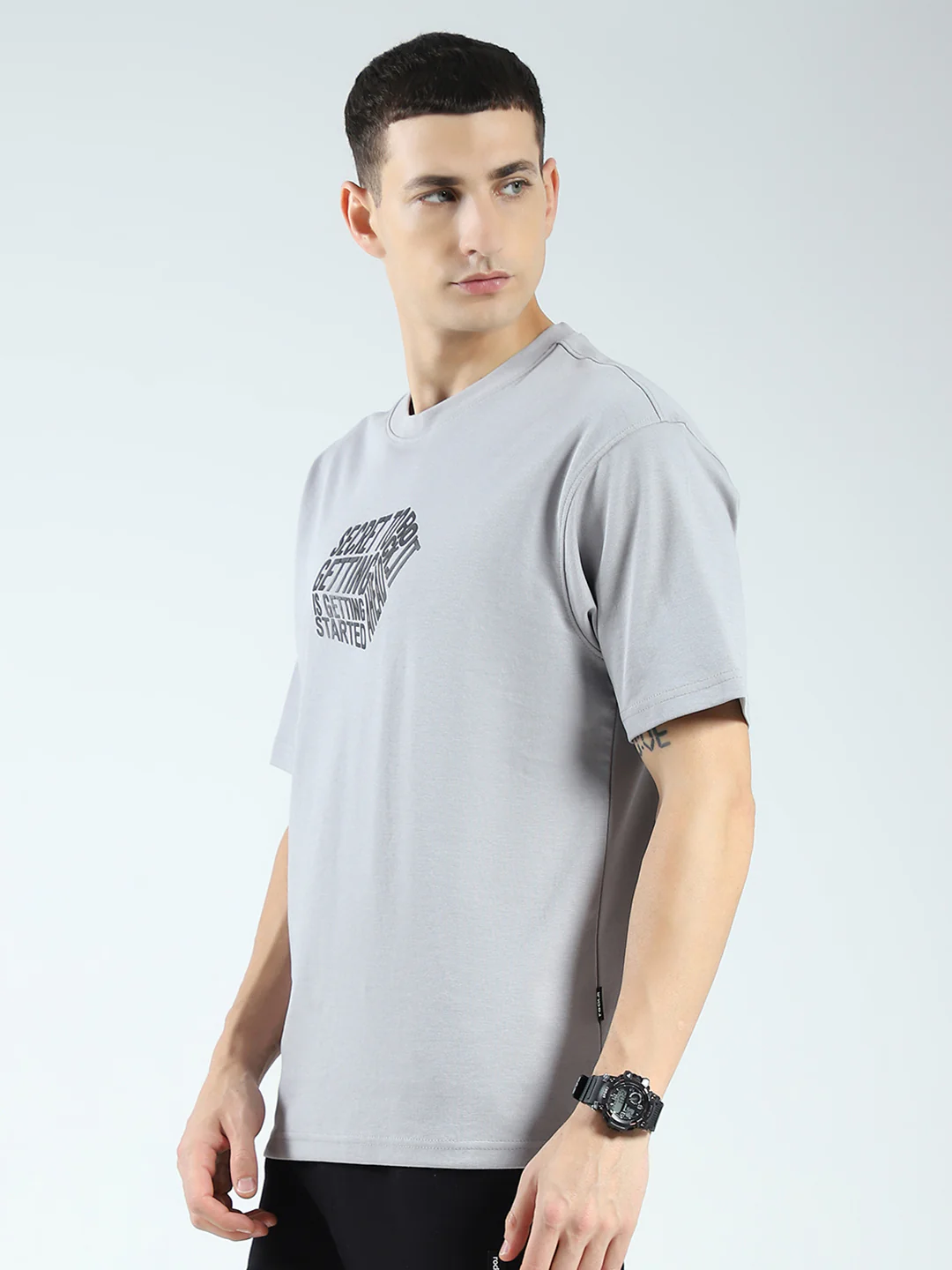Rock.it Men Grey Printed Round Neck Half Sleeve T-Shirt - Image 3