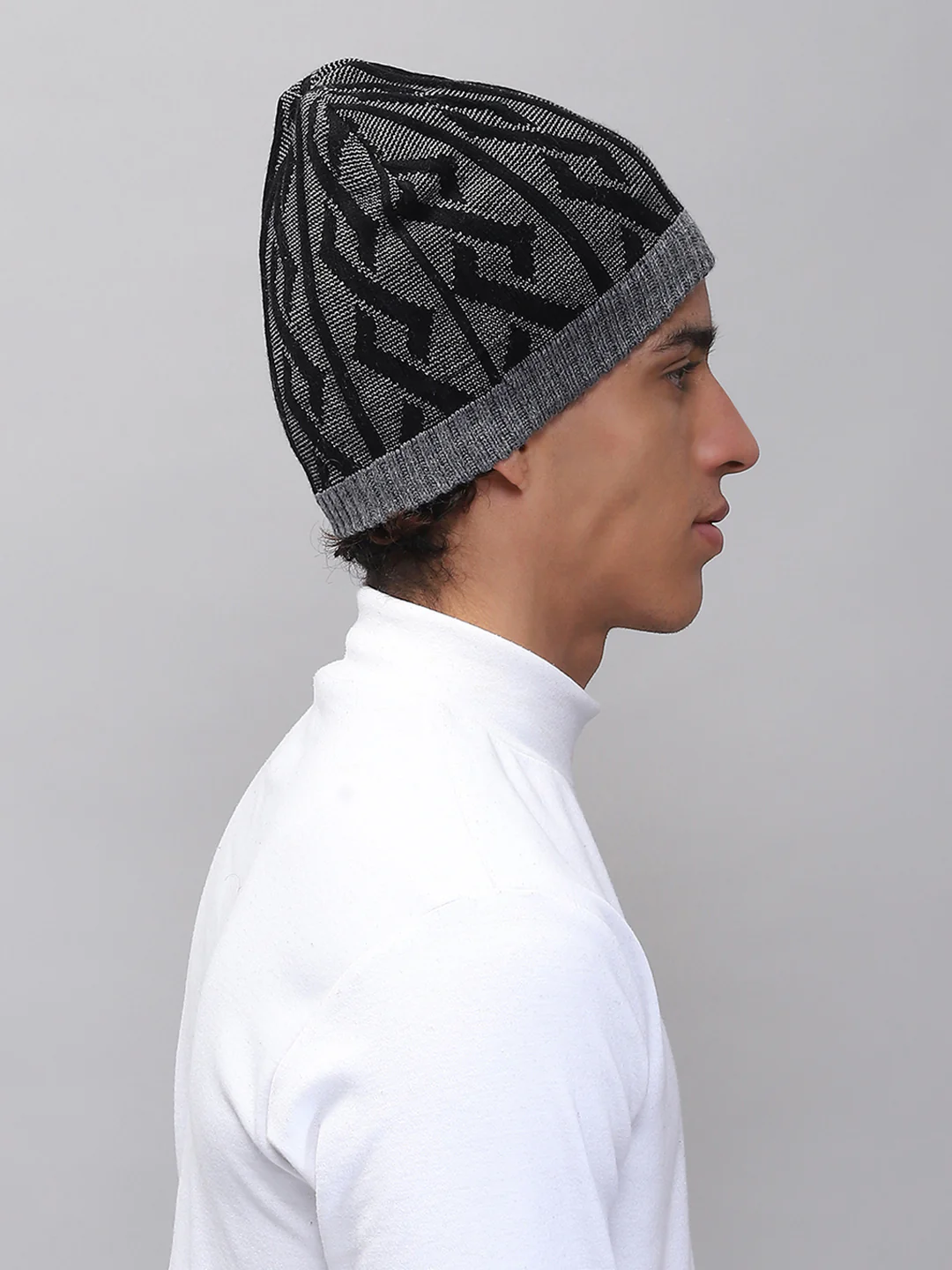 Men Grey Self Design Cap - Image 4