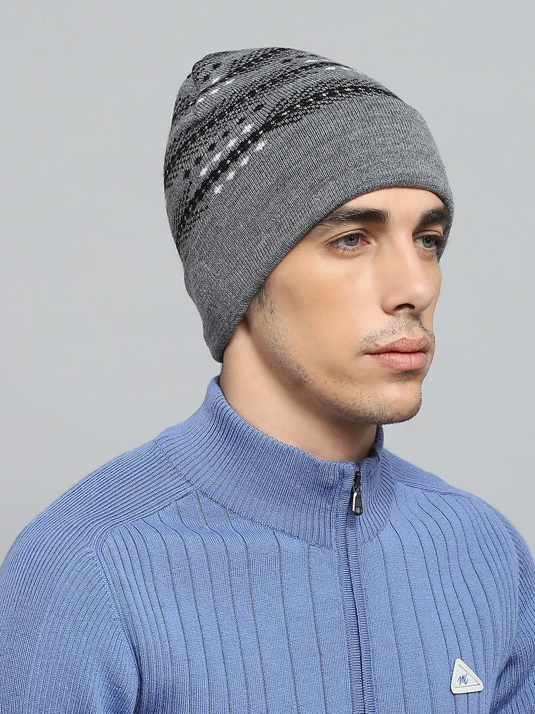 Men Grey Self Design Cap - Image 4