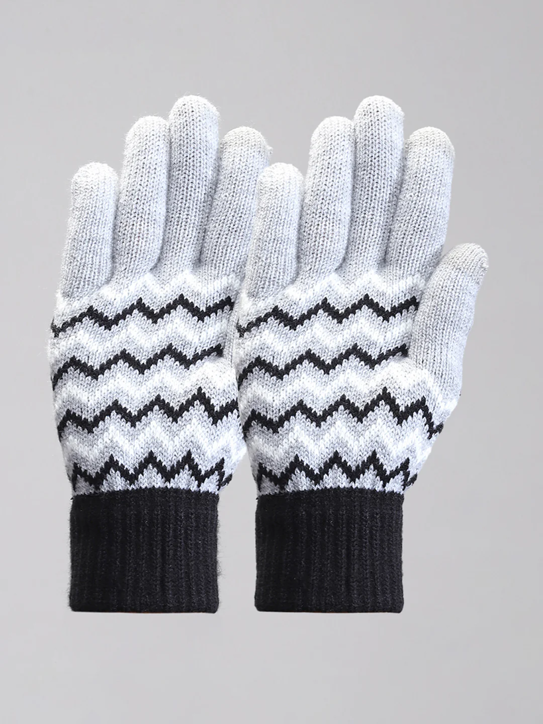 Men Grey Self Design Gloves - Image 3