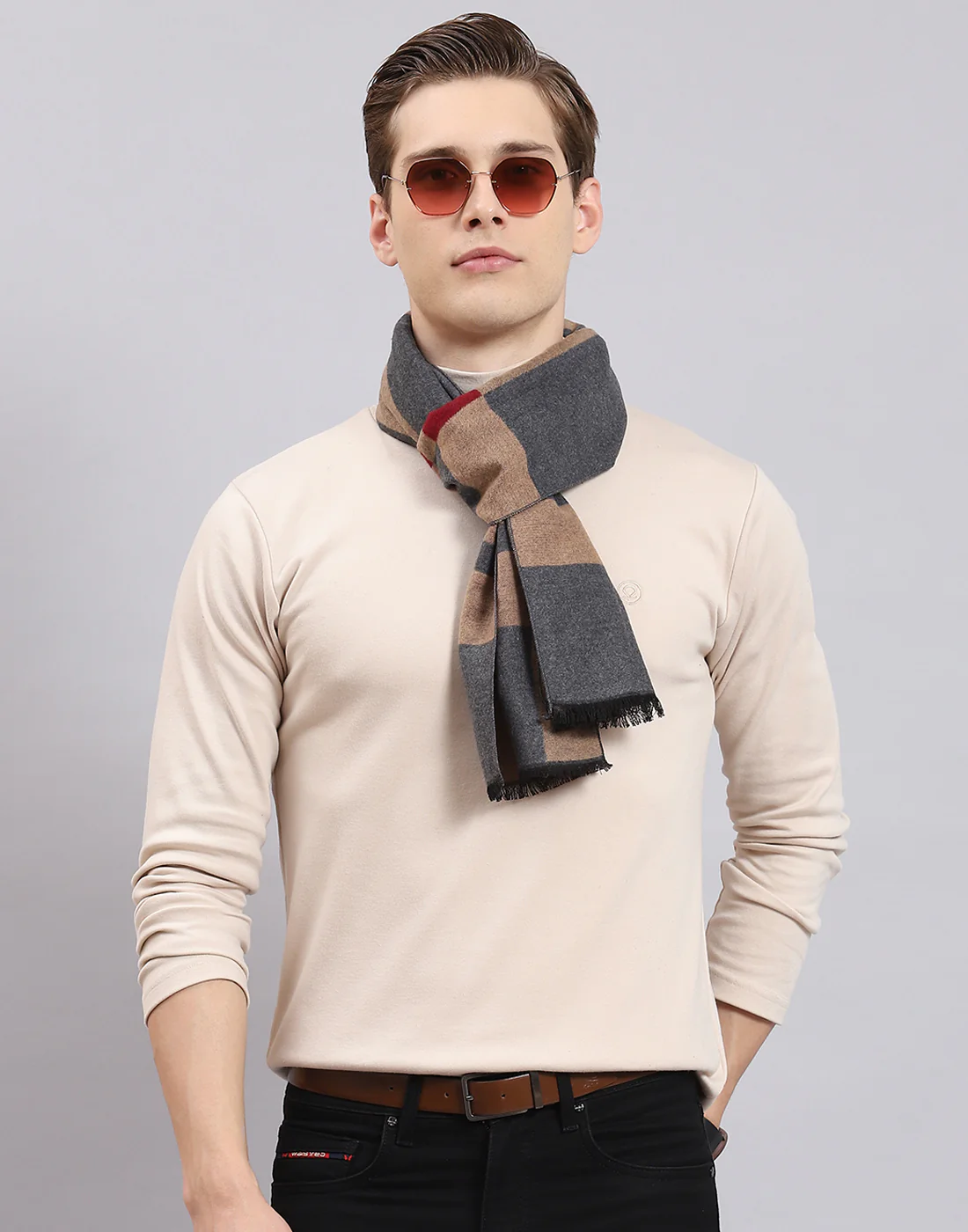 Men Grey Self Design Muffler - Image 2