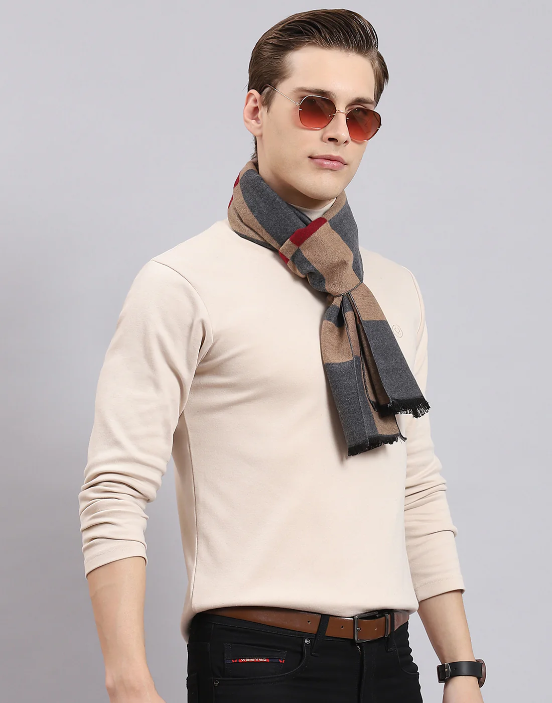 Men Grey Self Design Muffler - Image 5