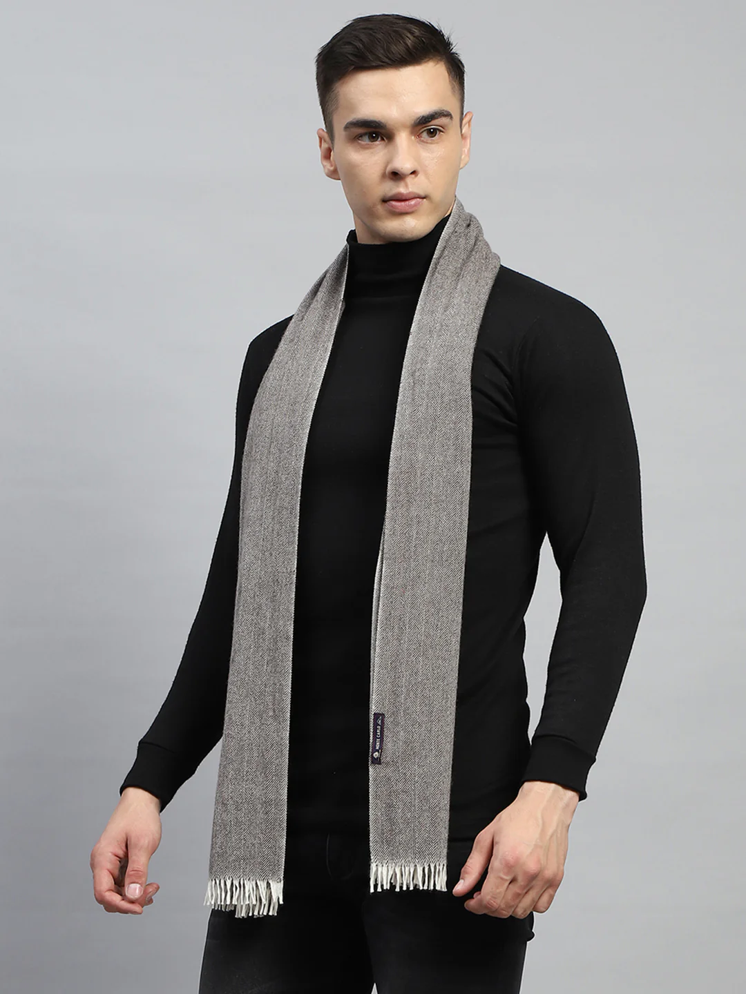 Men Grey Self Design Muffler - Image 3