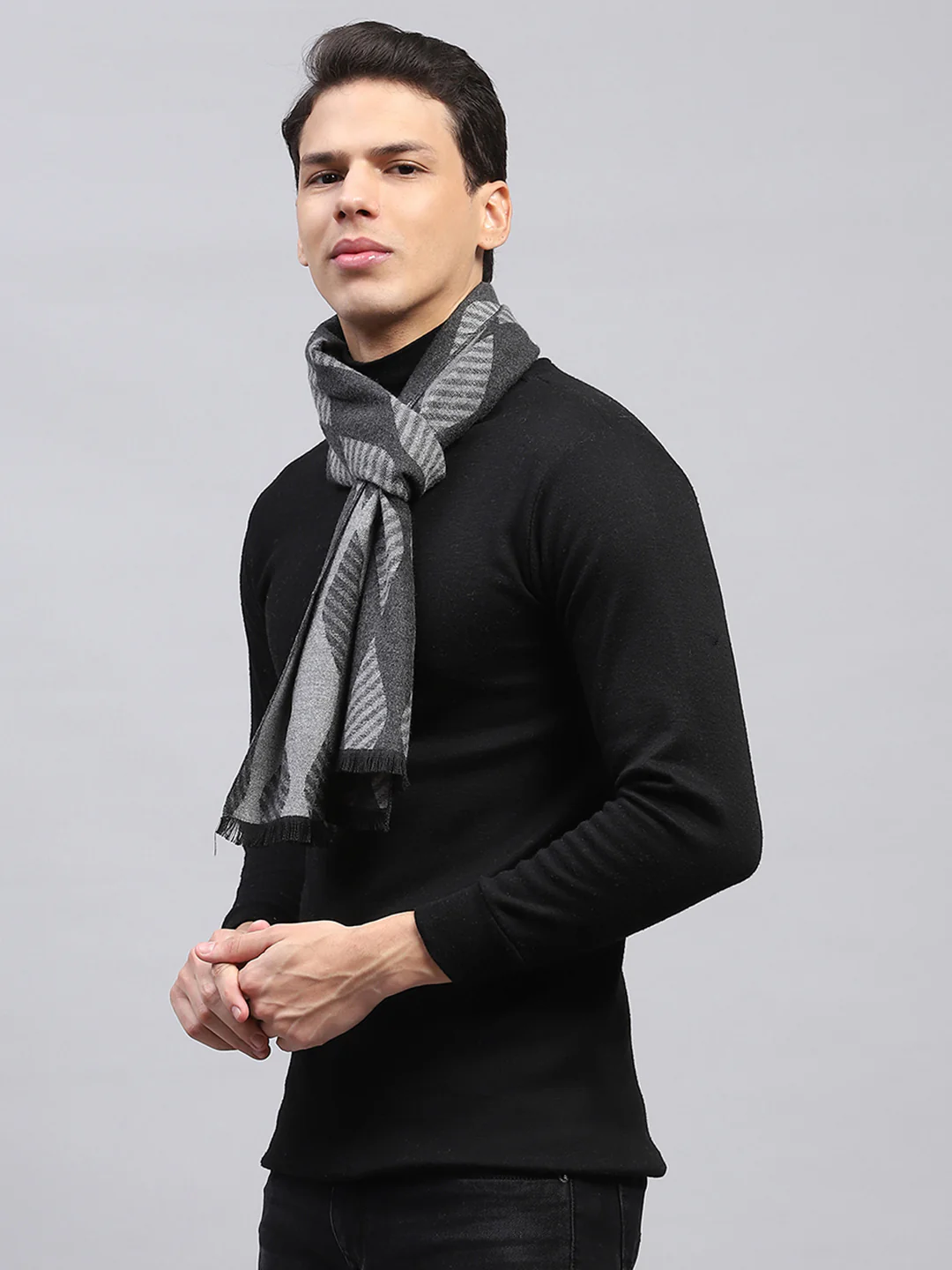 Men Grey Self Design Muffler - Image 5