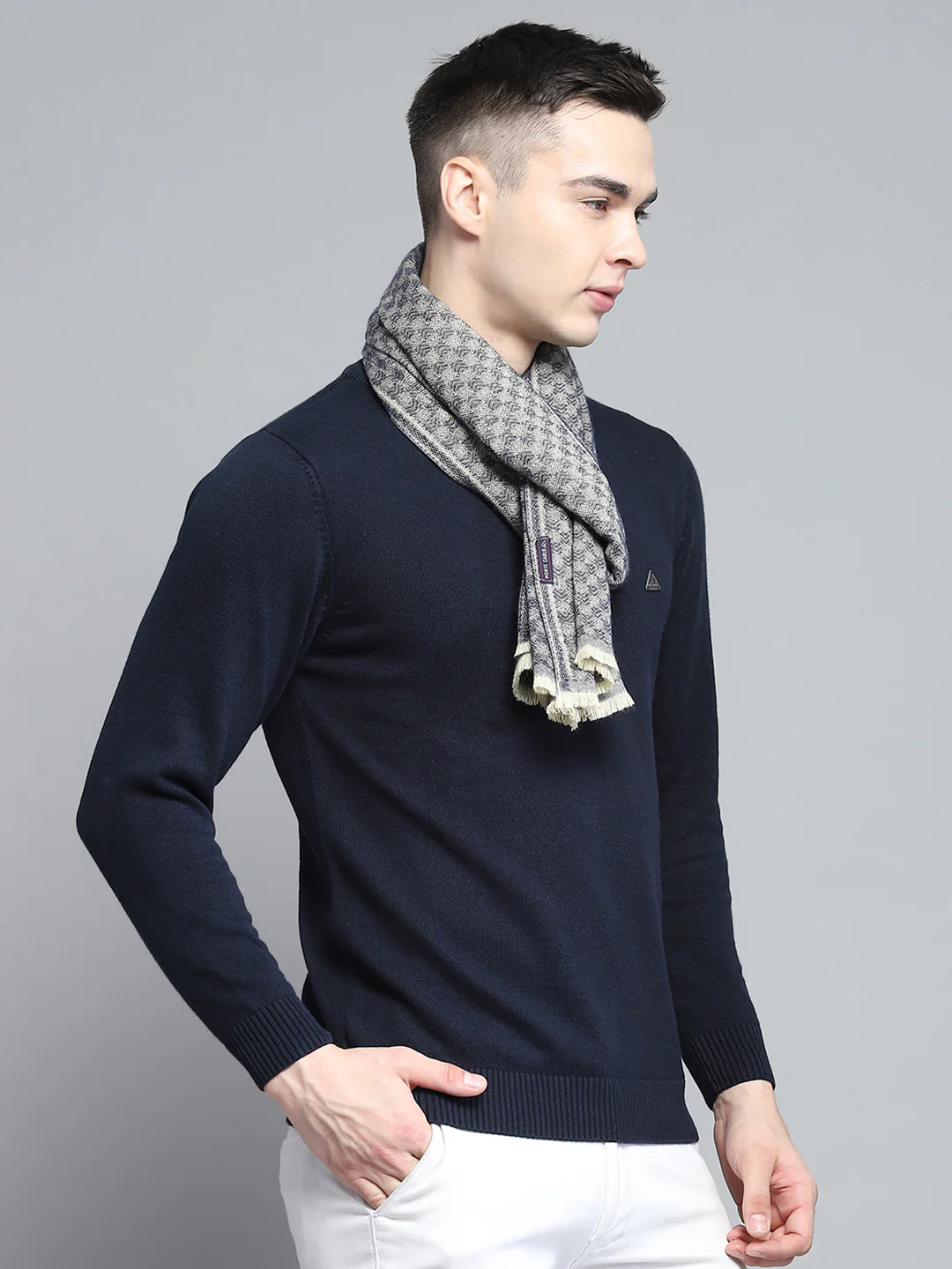 Men Grey Self Design Muffler - Image 4