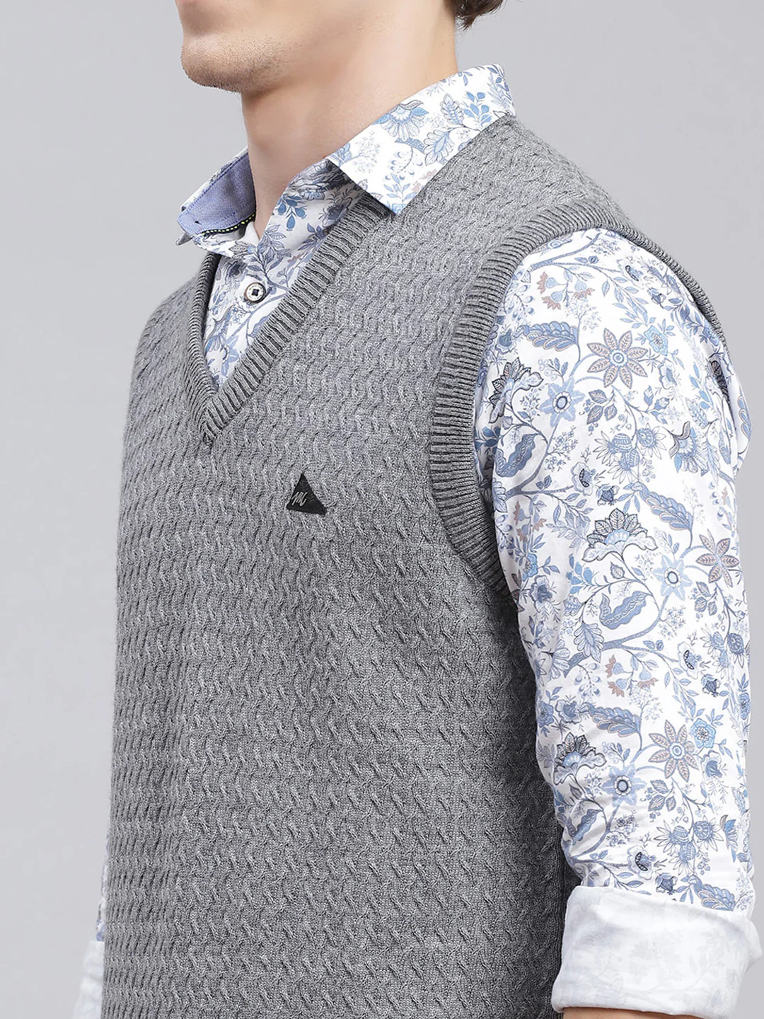 Men Grey Self Design Pure wool Sweater - Image 6