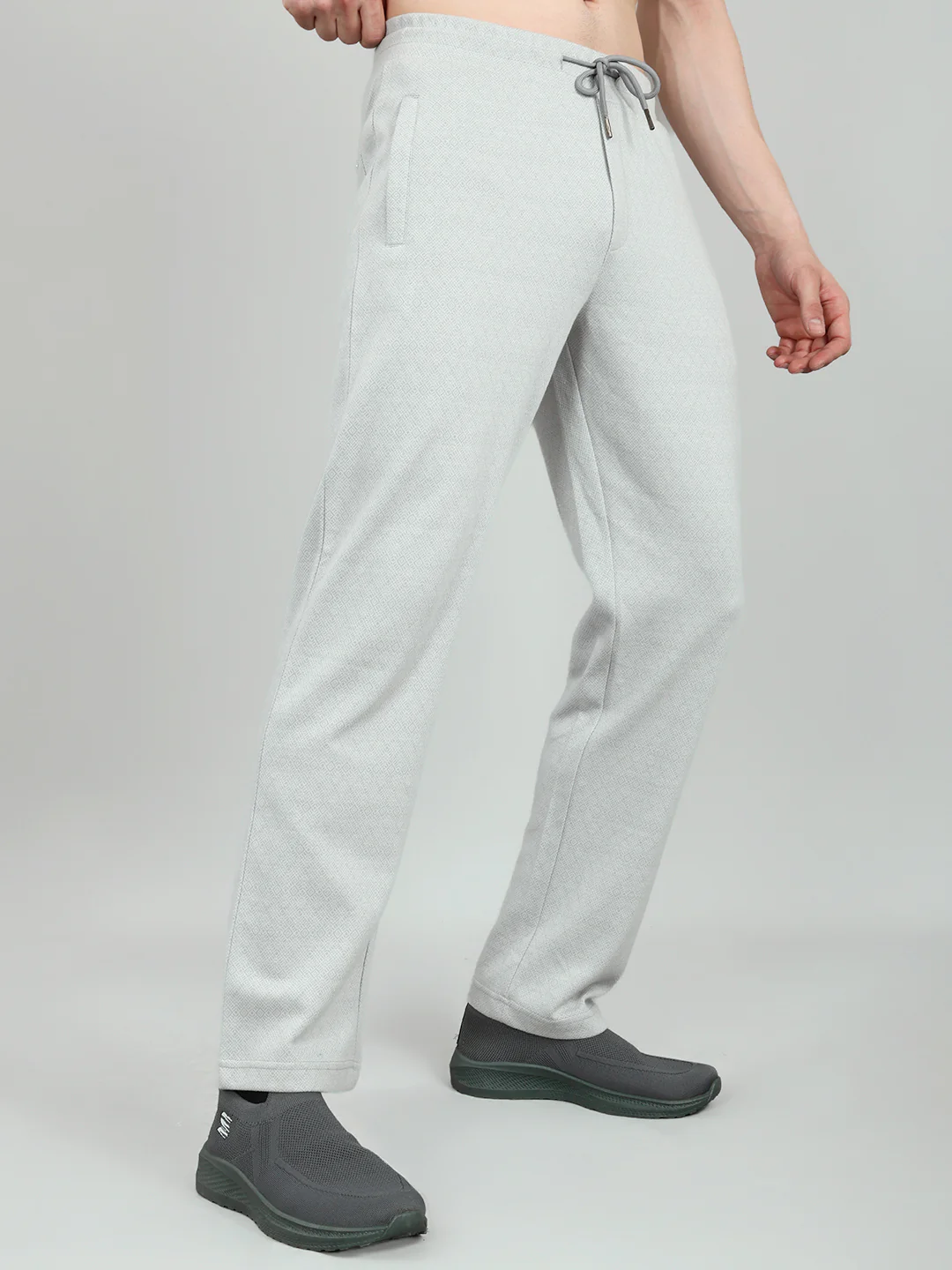 Men Grey Self Design Regular Fit Lower - Image 3