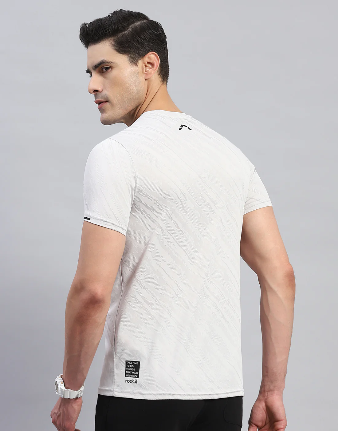 Rock.it Men Grey Self Design Round Neck Half Sleeve T-Shirt - Image 5