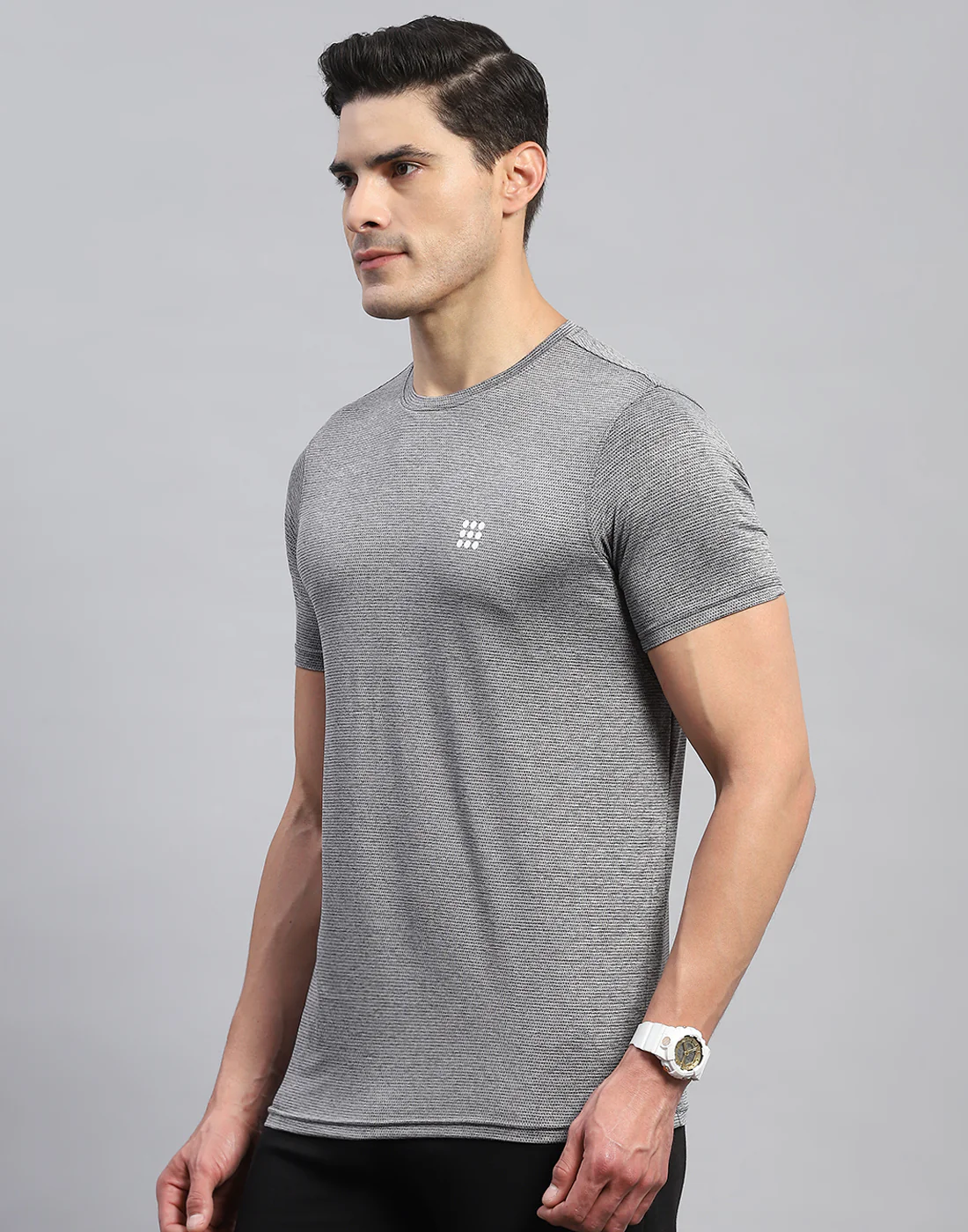 Rock.it Men Grey Self Design Round Neck Half Sleeve T-Shirt - Image 3