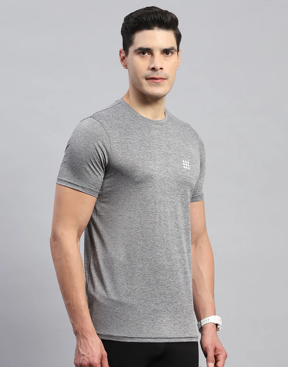 Rock.it Men Grey Self Design Round Neck Half Sleeve T-Shirt - Image 4