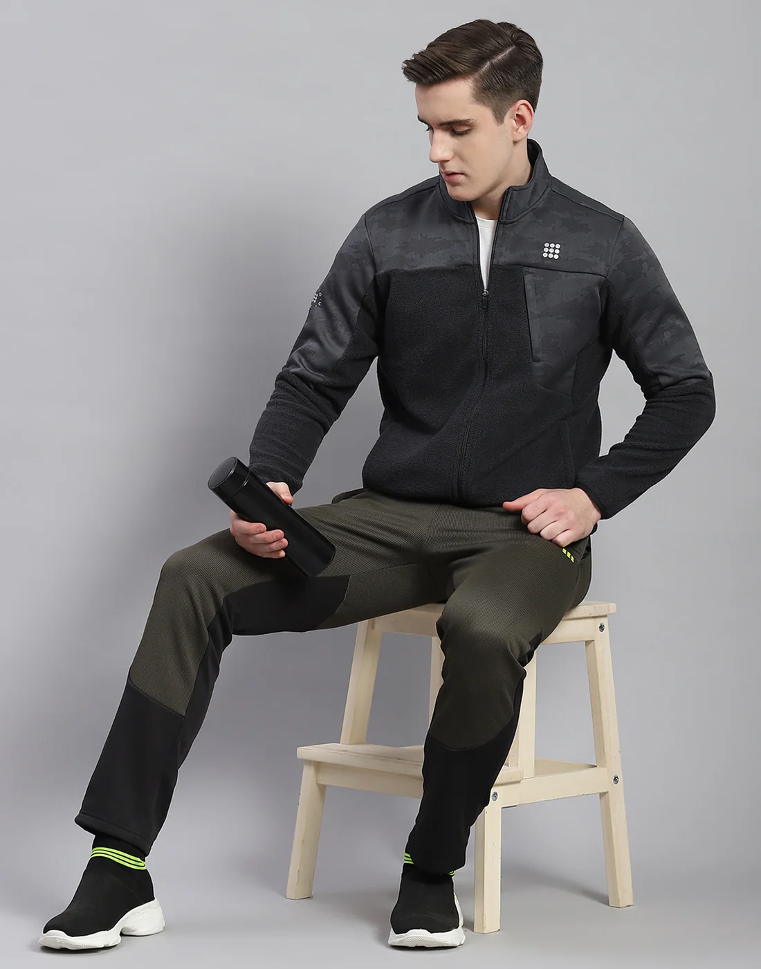 Rock.it Men Grey Self Design Stand Collar Full Sleeve Sweatshirt - Image 3