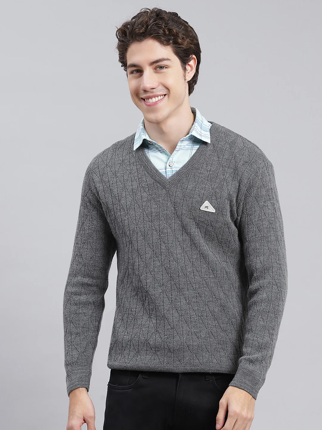 Men Grey Self Design Wool blend Pullover - Image 2