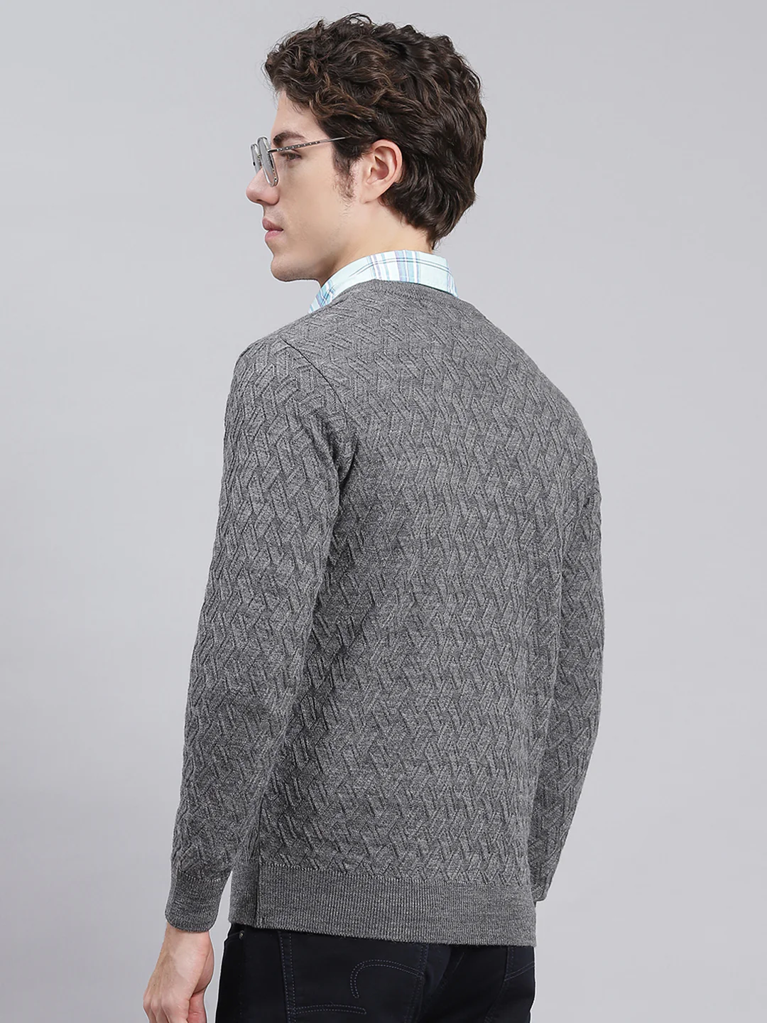 Men Grey Self Design Wool blend Pullover - Image 4
