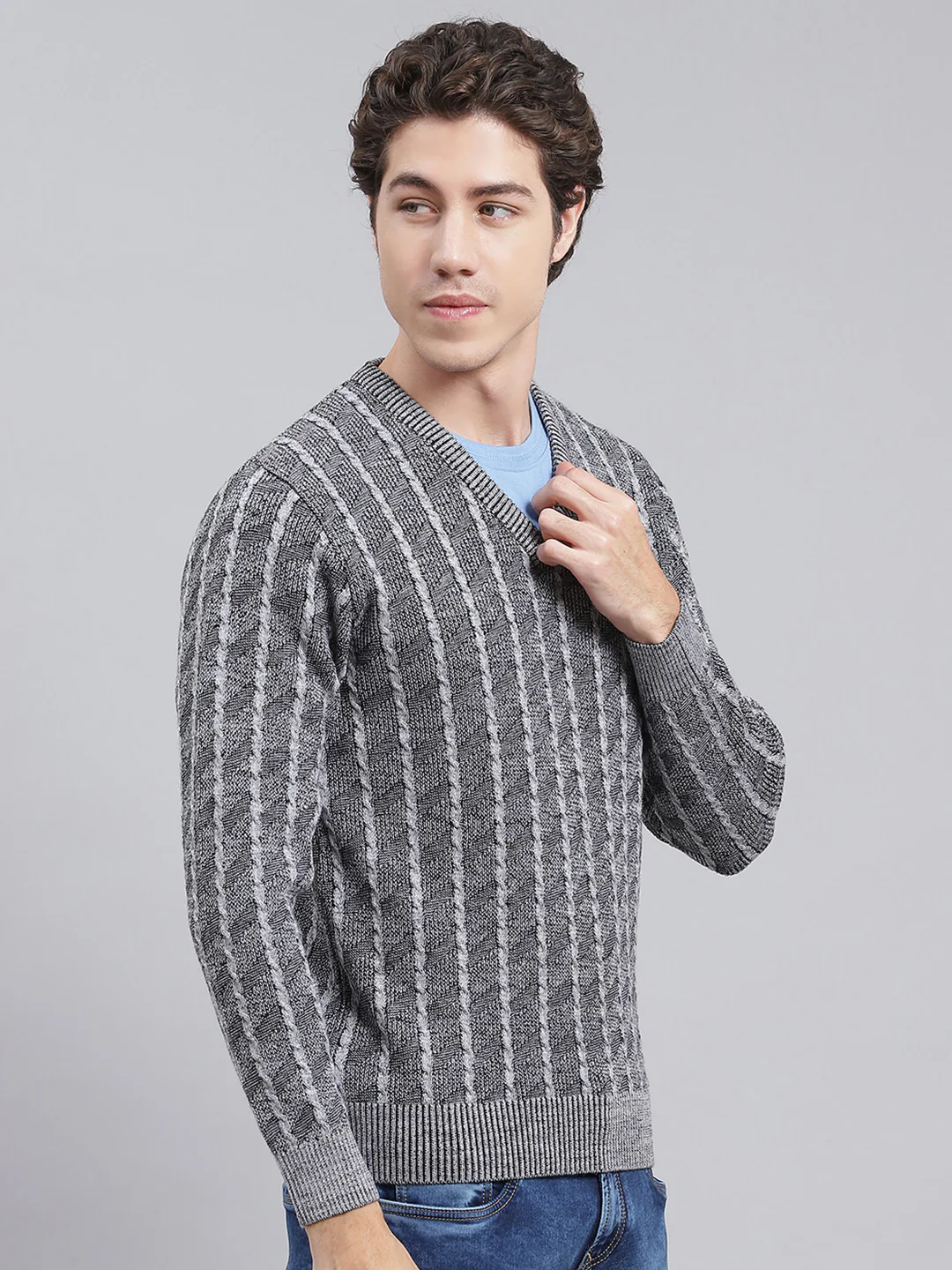 Men Grey Self Design Wool blend Pullover - Image 2