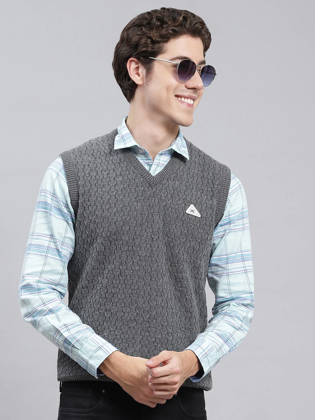 Men Grey Self Design Wool blend Sweater - Image 2
