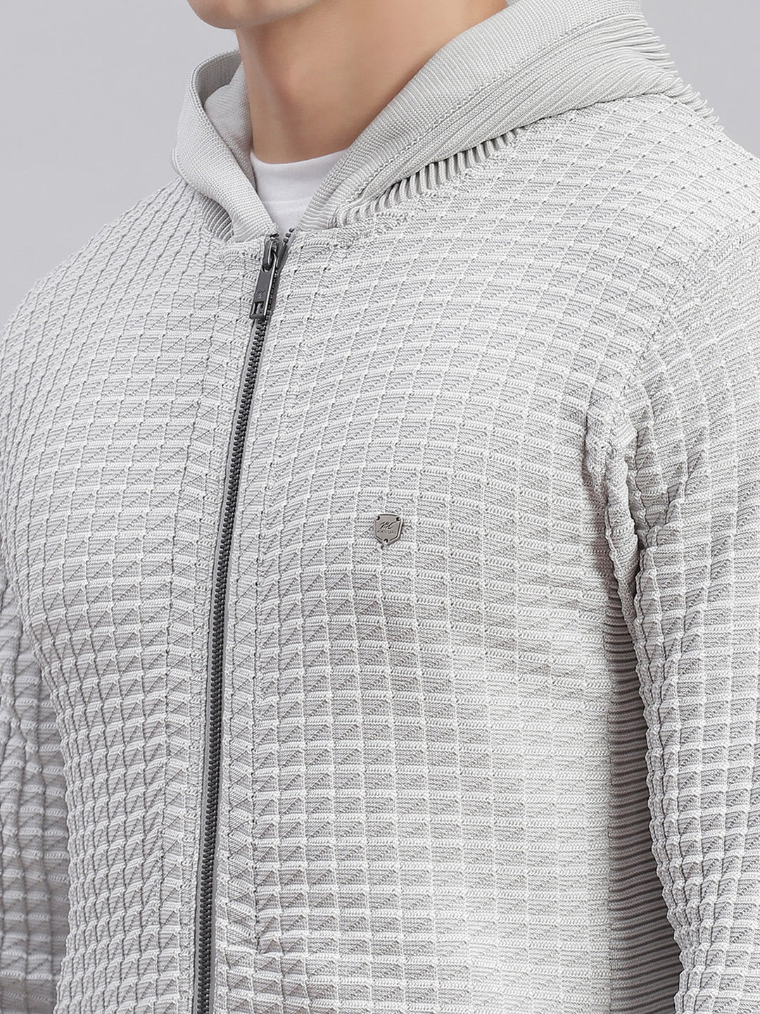 Men Grey Self Design Hooded Full Sleeve Sweaters/Pullovers - Image 6