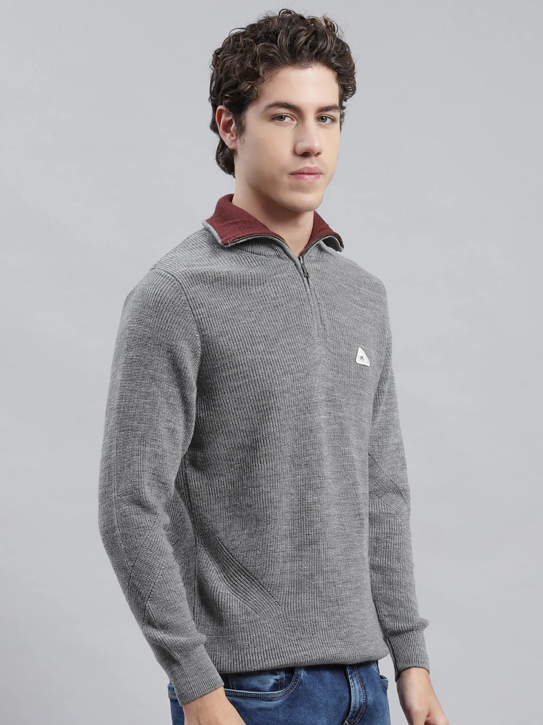 Men Grey Self Pullover - Image 2
