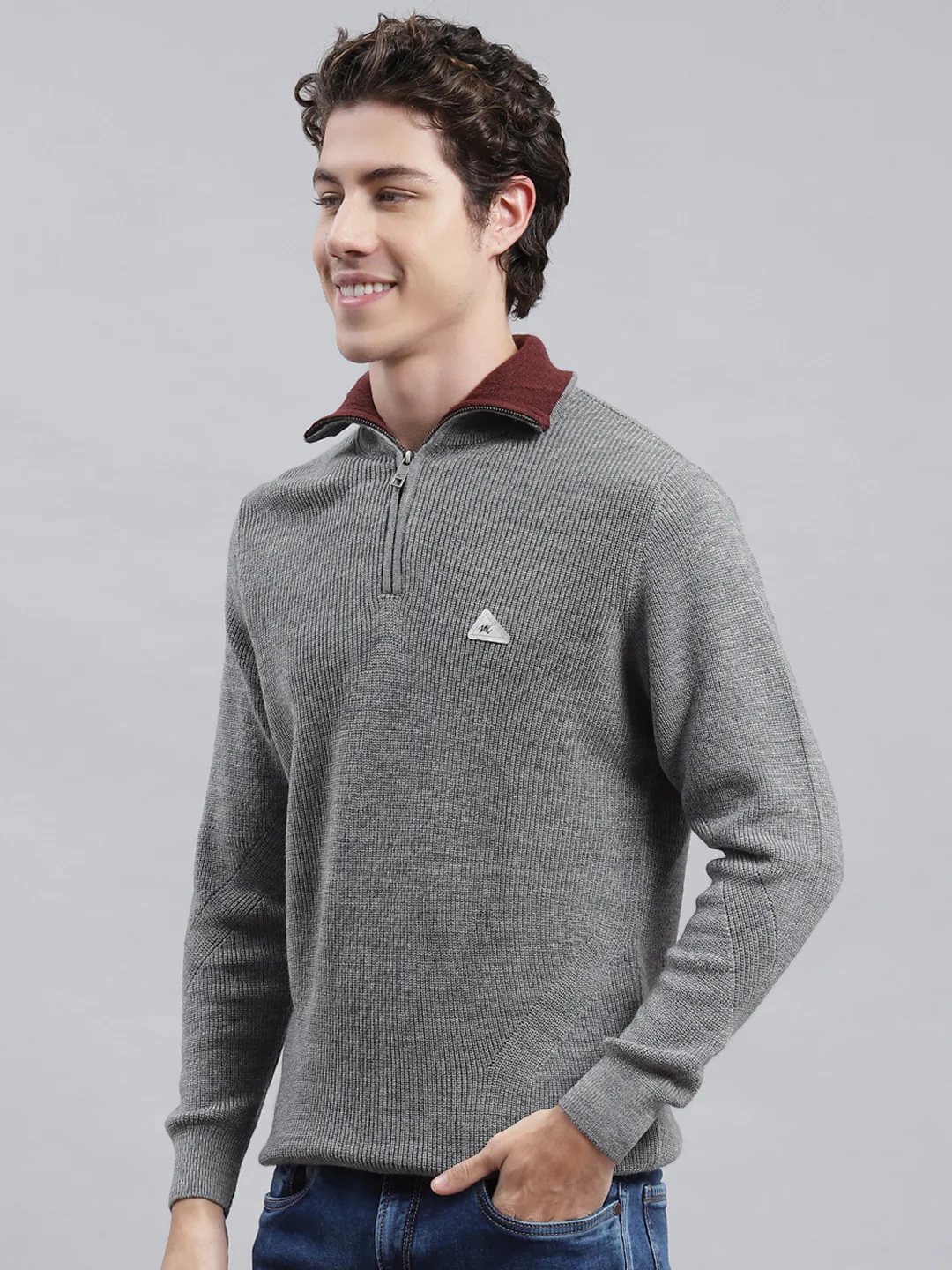 Men Grey Self Pullover - Image 3