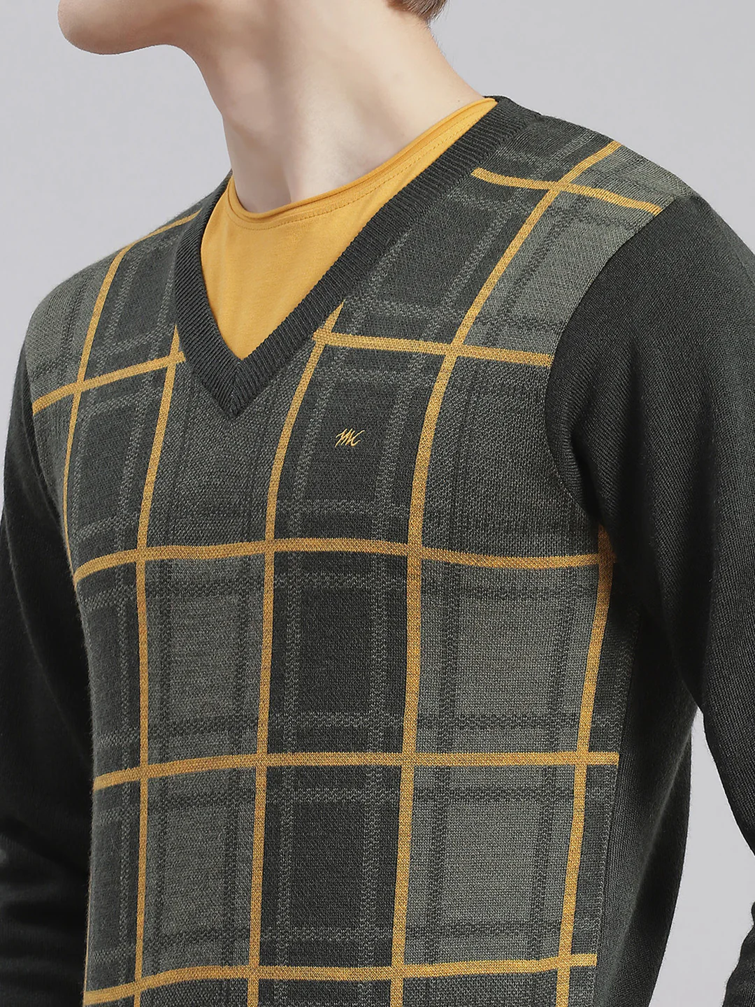 Men Grey Self Design V Neck Full Sleeve Sweaters/Pullovers - Image 6
