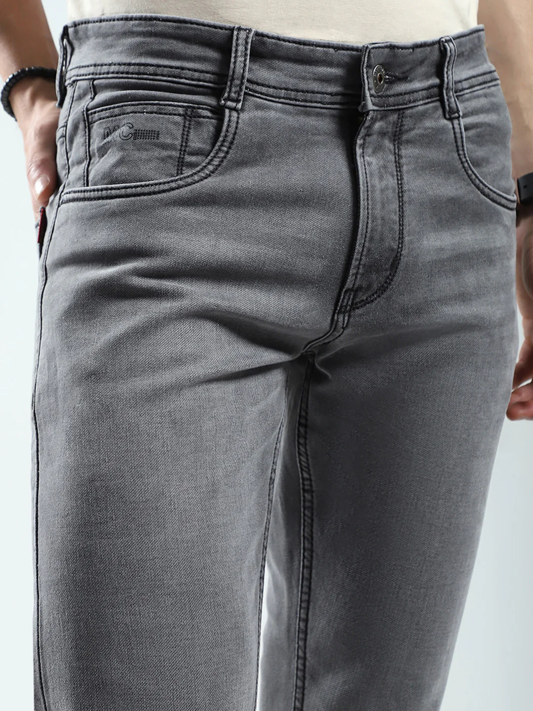 Men Grey Solid Ankle Length Denim - Image 6