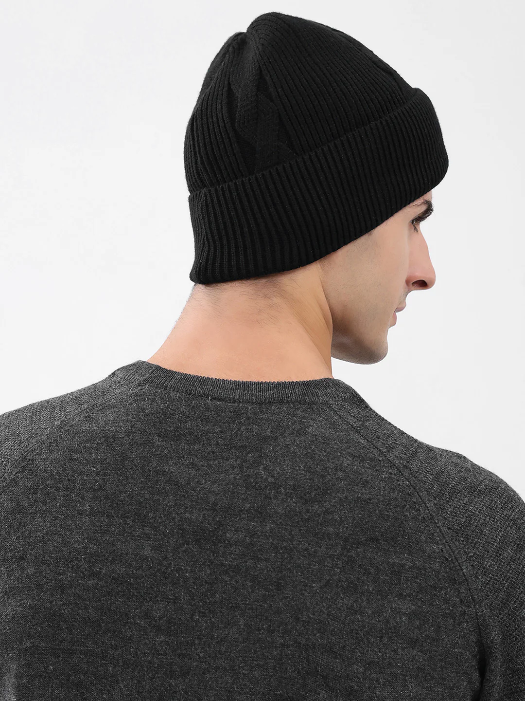 Men Grey Solid Blend Wool Cap - Image 5