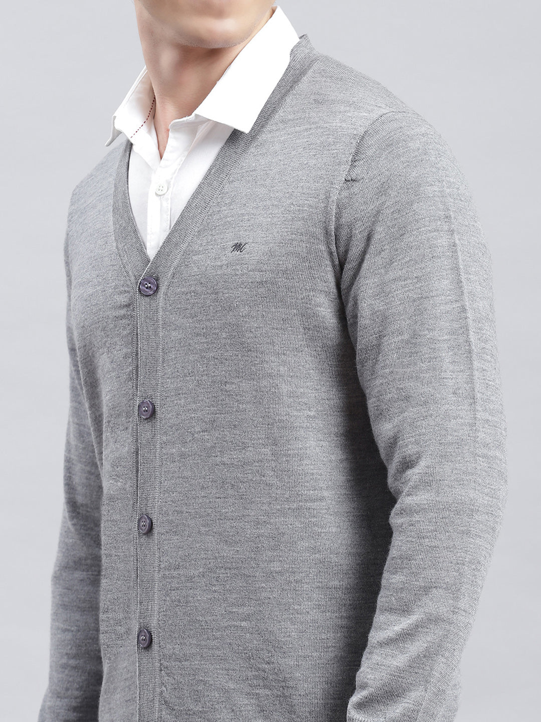 Men Grey Solid Cardigan - Image 6