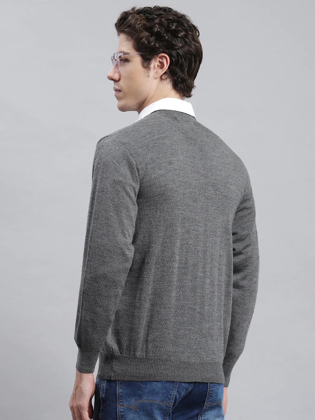 Men Grey Solid Cardigan - Image 5