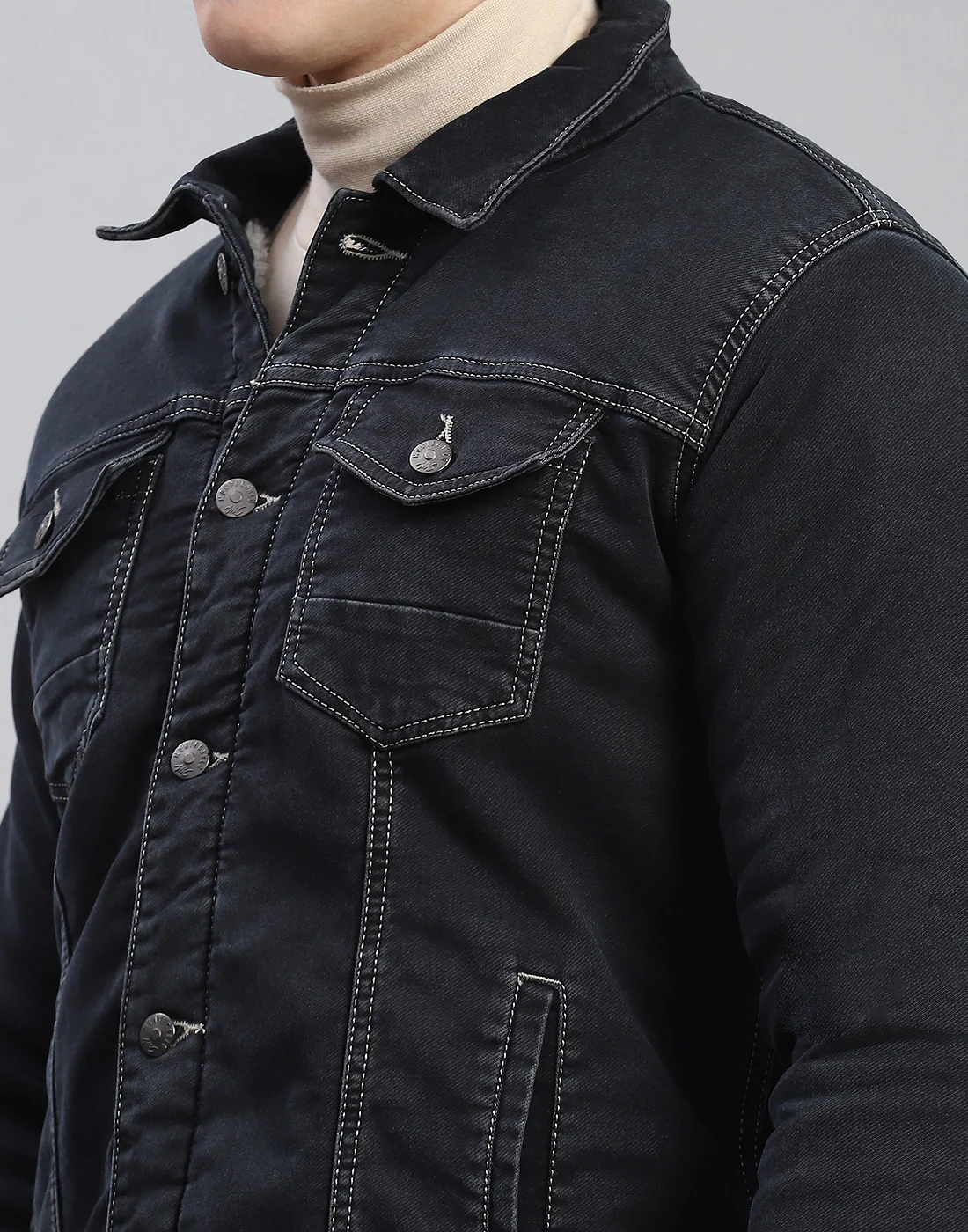 Men Grey Solid Collar Full Sleeve Jacket - Image 7