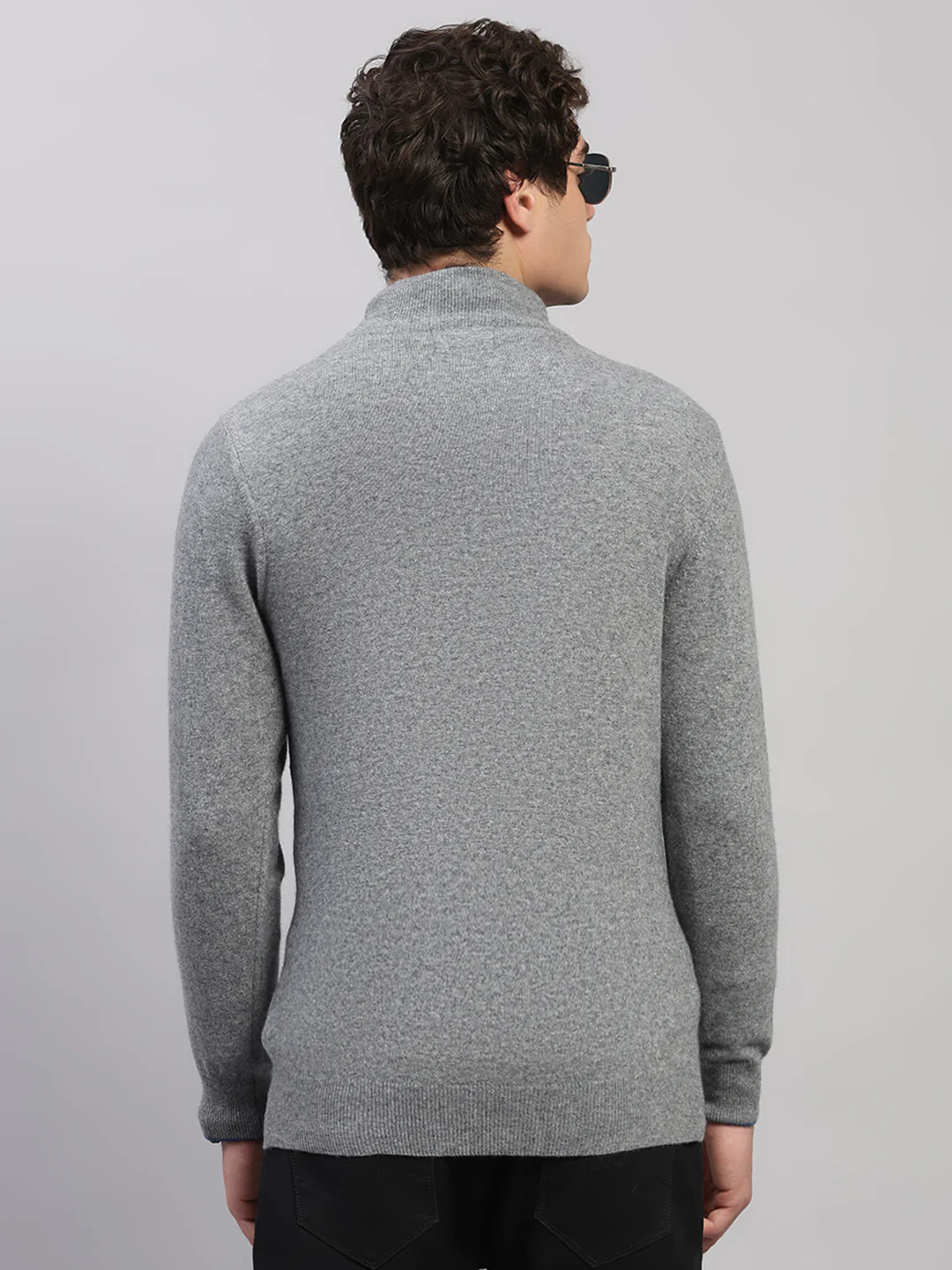 Luxuria Men Grey Solid Collar Full Sleeve Pullover - Image 5