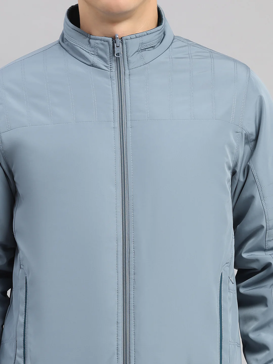 Men Grey Solid Collar Full Sleeve Reversible Jacket - Image 10