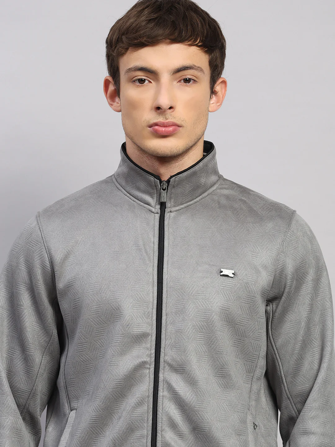 Men Grey Solid Collar Full Sleeve Winter Tracksuit - Image 6