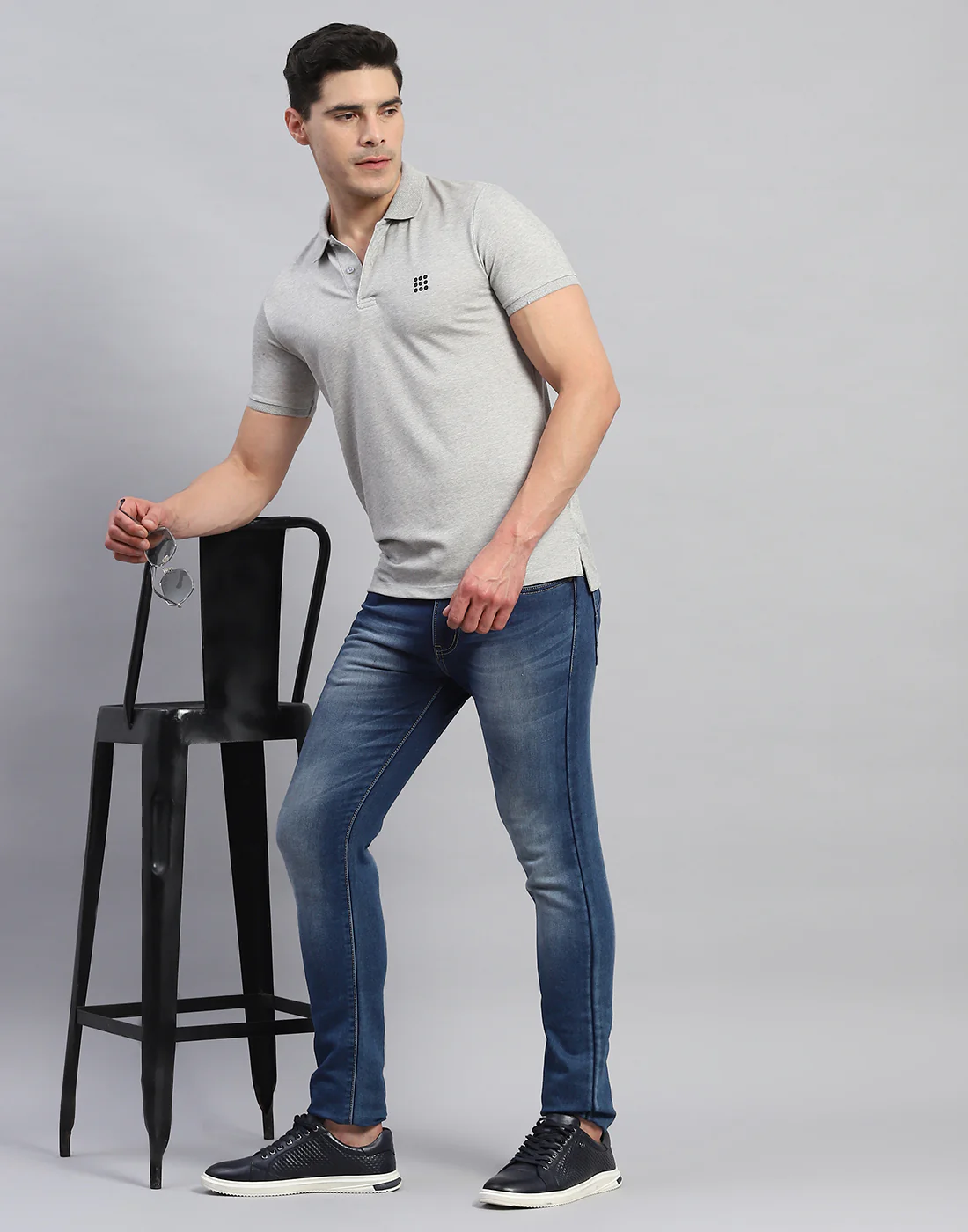 Rock.it Men Grey Solid Collar Half Sleeve T-Shirt - Image 2
