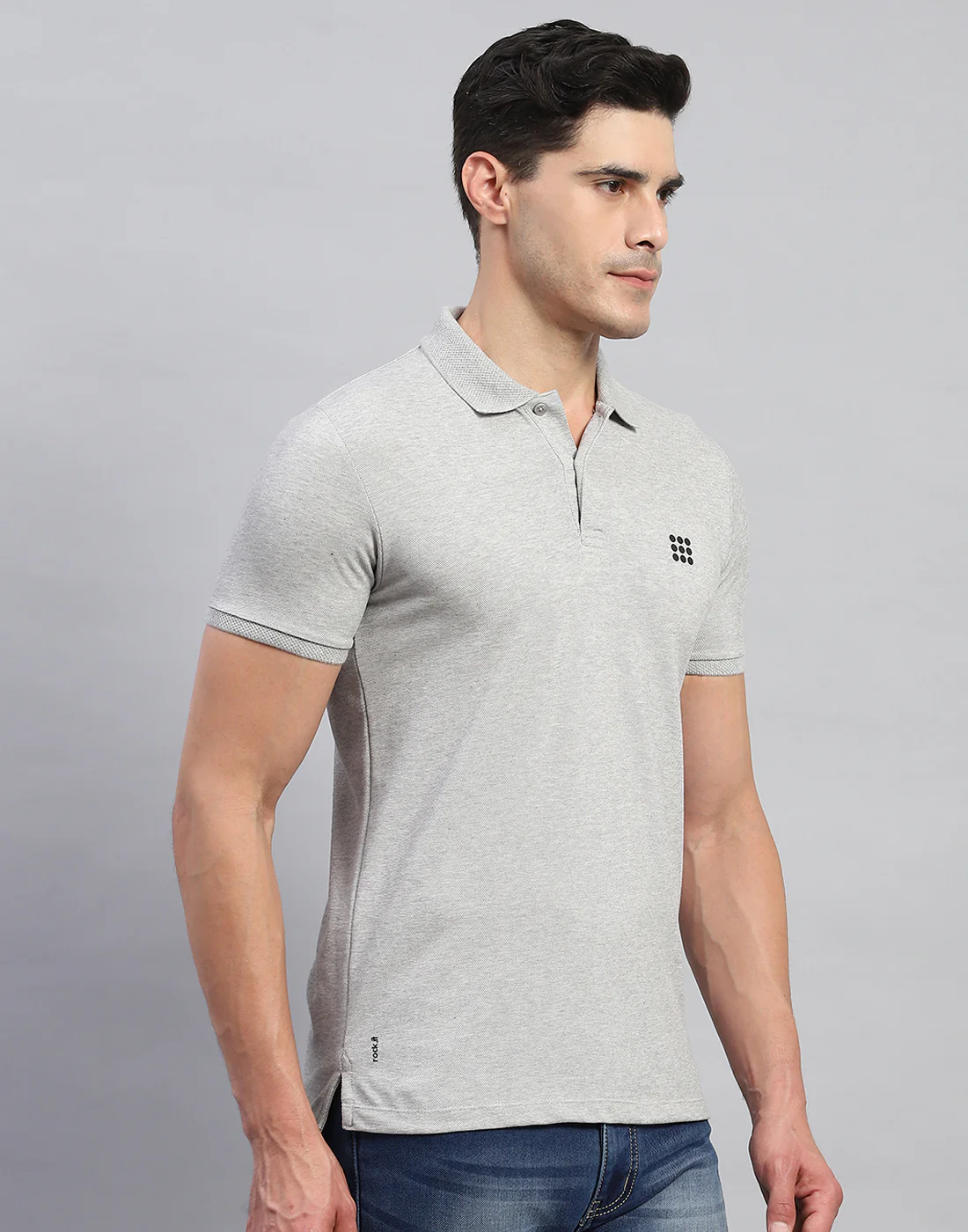 Rock.it Men Grey Solid Collar Half Sleeve T-Shirt - Image 4